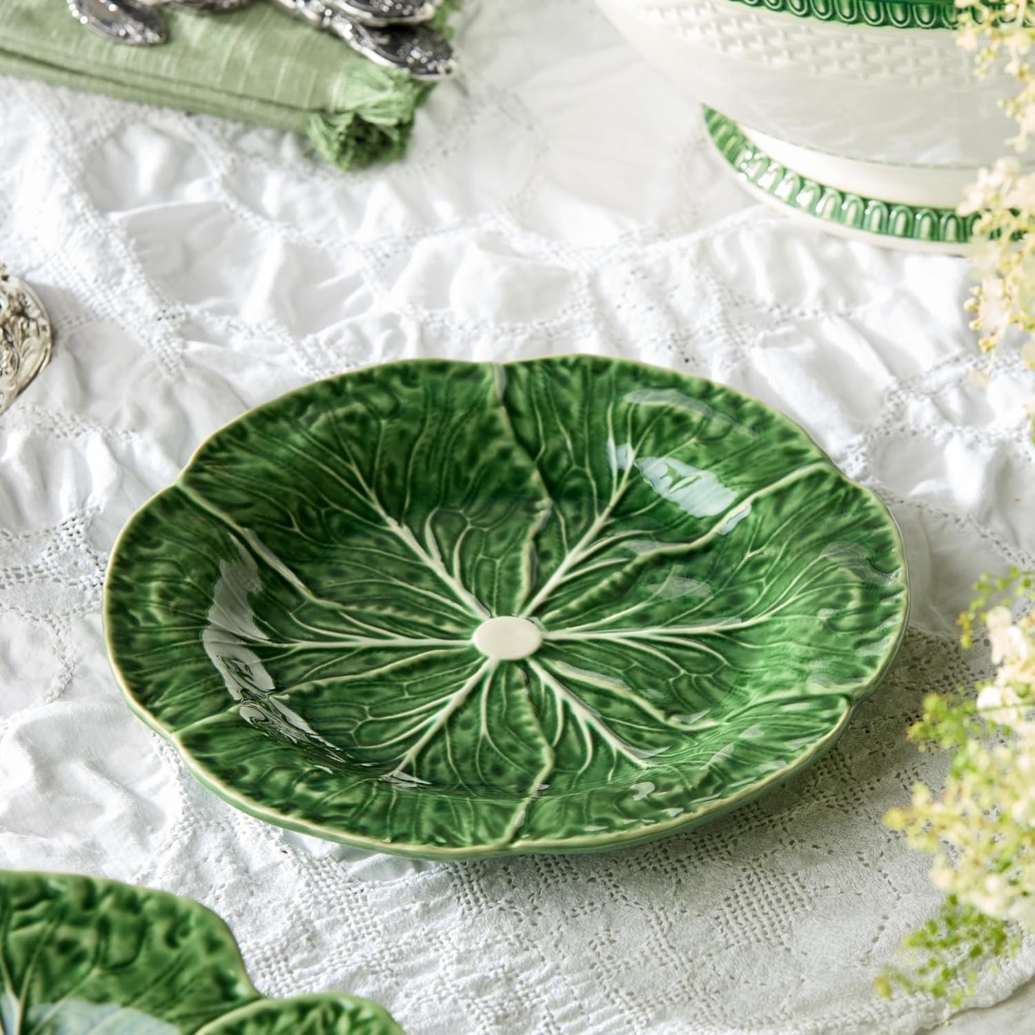 Le Jardin Cabbage 3D DINNER PLATES, SET OF FOUR – Sculpted Green Stoneware