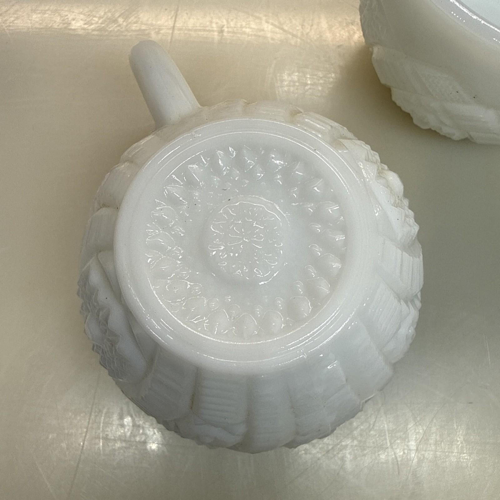 2 Vintage McKee Concord Starburst White Milk Glass Punch Cups 2.5 x 3.25 Inches