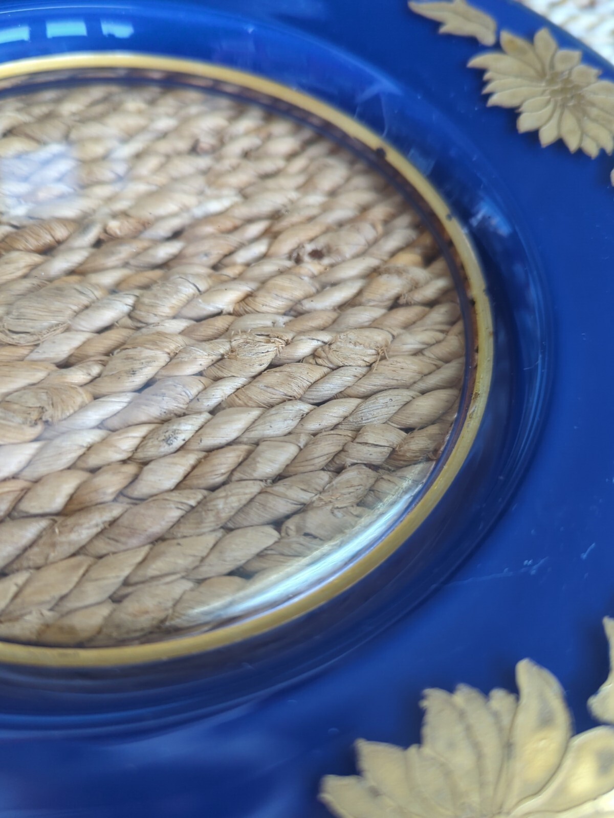 Antique Bohemian Gold Gilt Enameled Colbalt Cased Glass Plates Set 5 Hand Paint