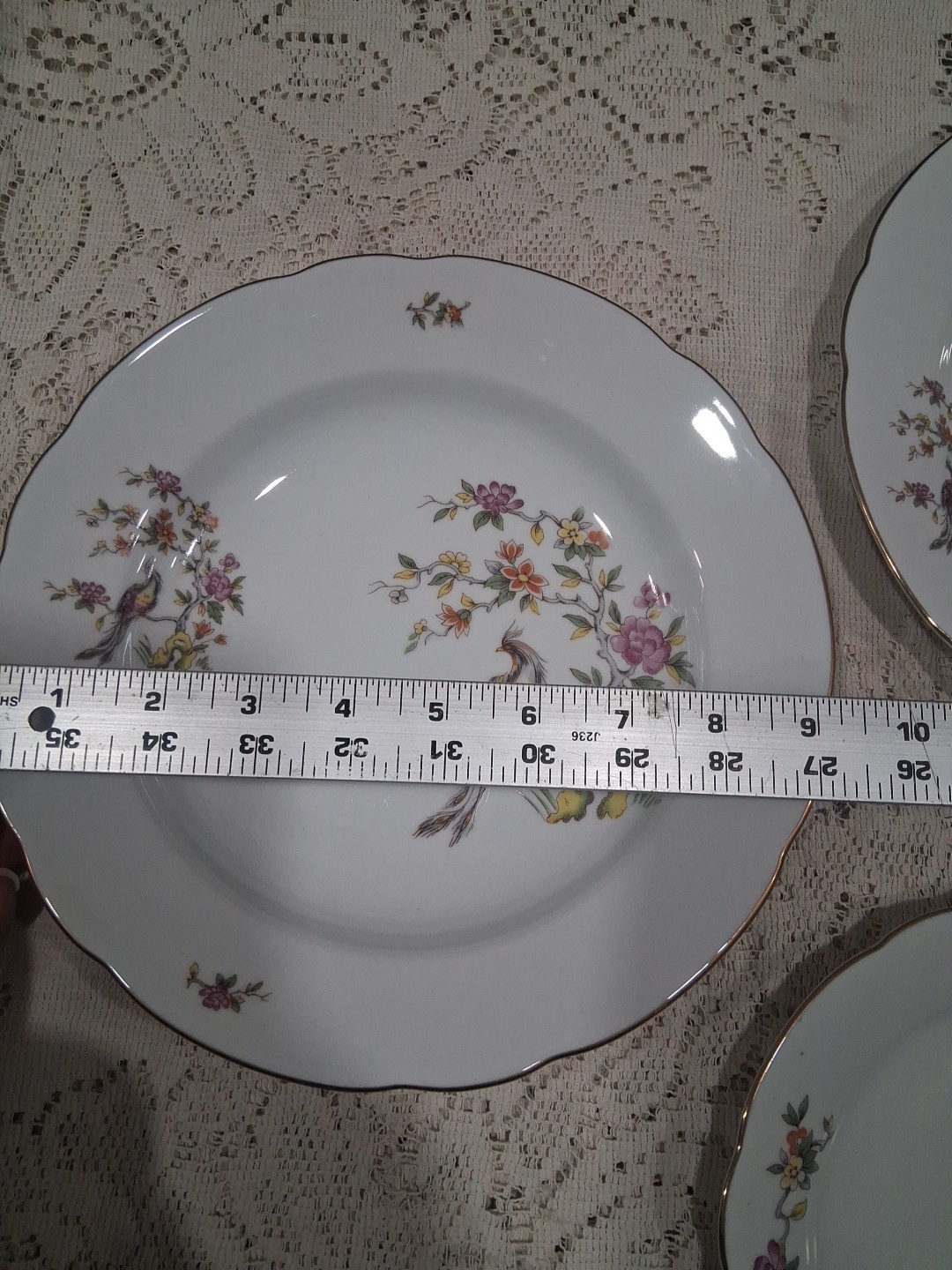 Vtg Mini Gallery Wall Plates Bowl Set (3) Peacock Bird Of Paradise Floral China