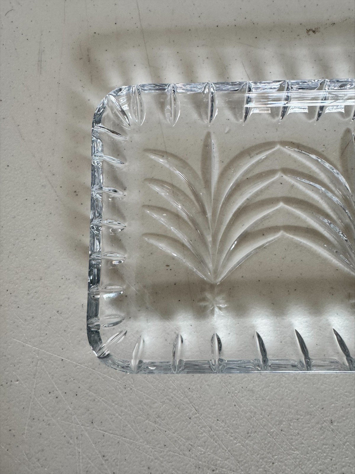 Heavy Cut Crystal Rectangular Serving Tray Leaf Pattern Clear Glass 13.5”
