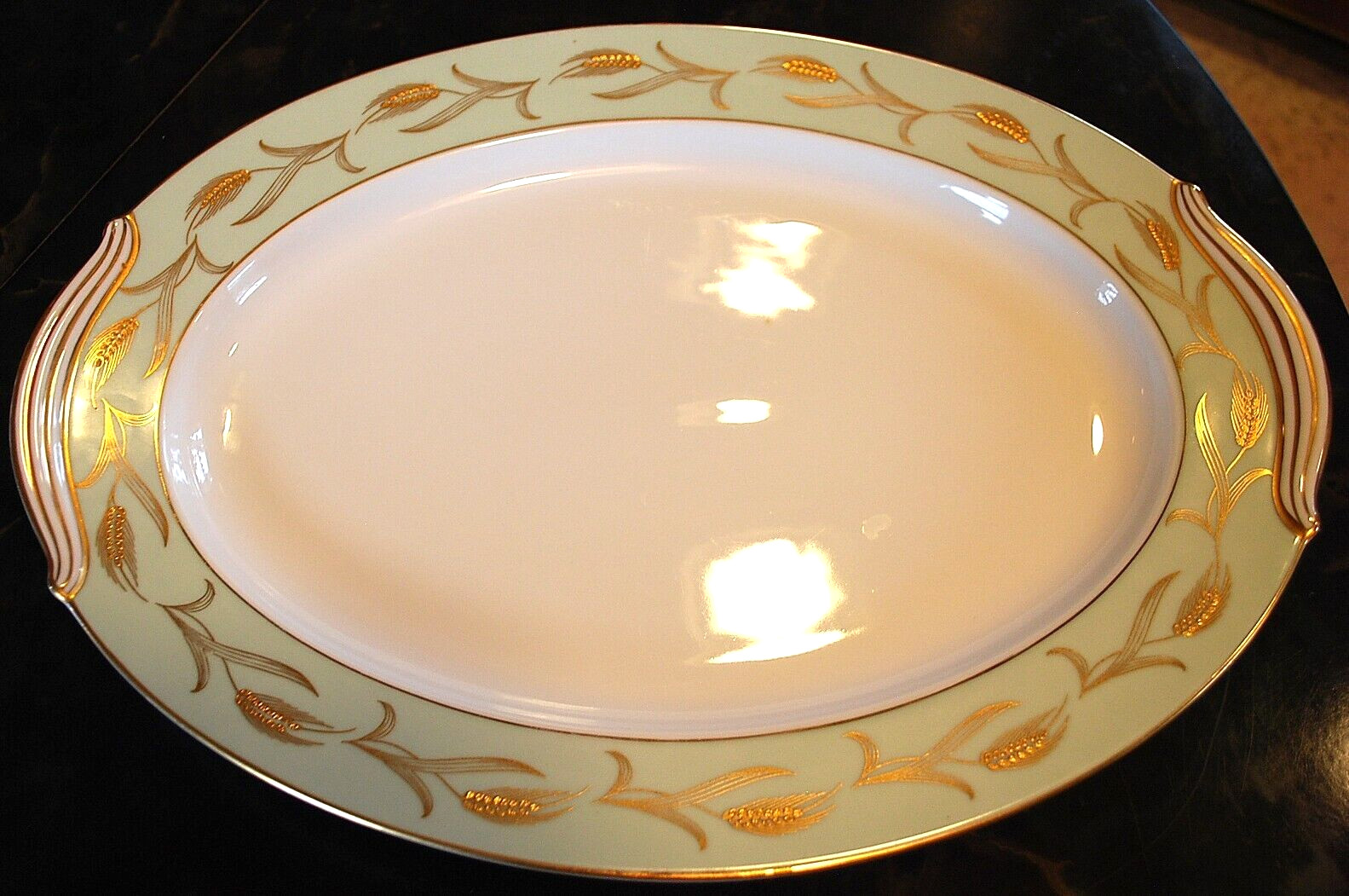 Set 2 Vintage Noritake ALICE Platters 16″ & 12″ GOLD WHEAT ON AQUA BAND c1951