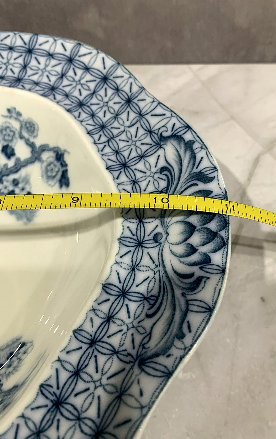 Antique Johnson Bros MONGOLIA Gray Blue Transferware Oval Covered Serving Bowl