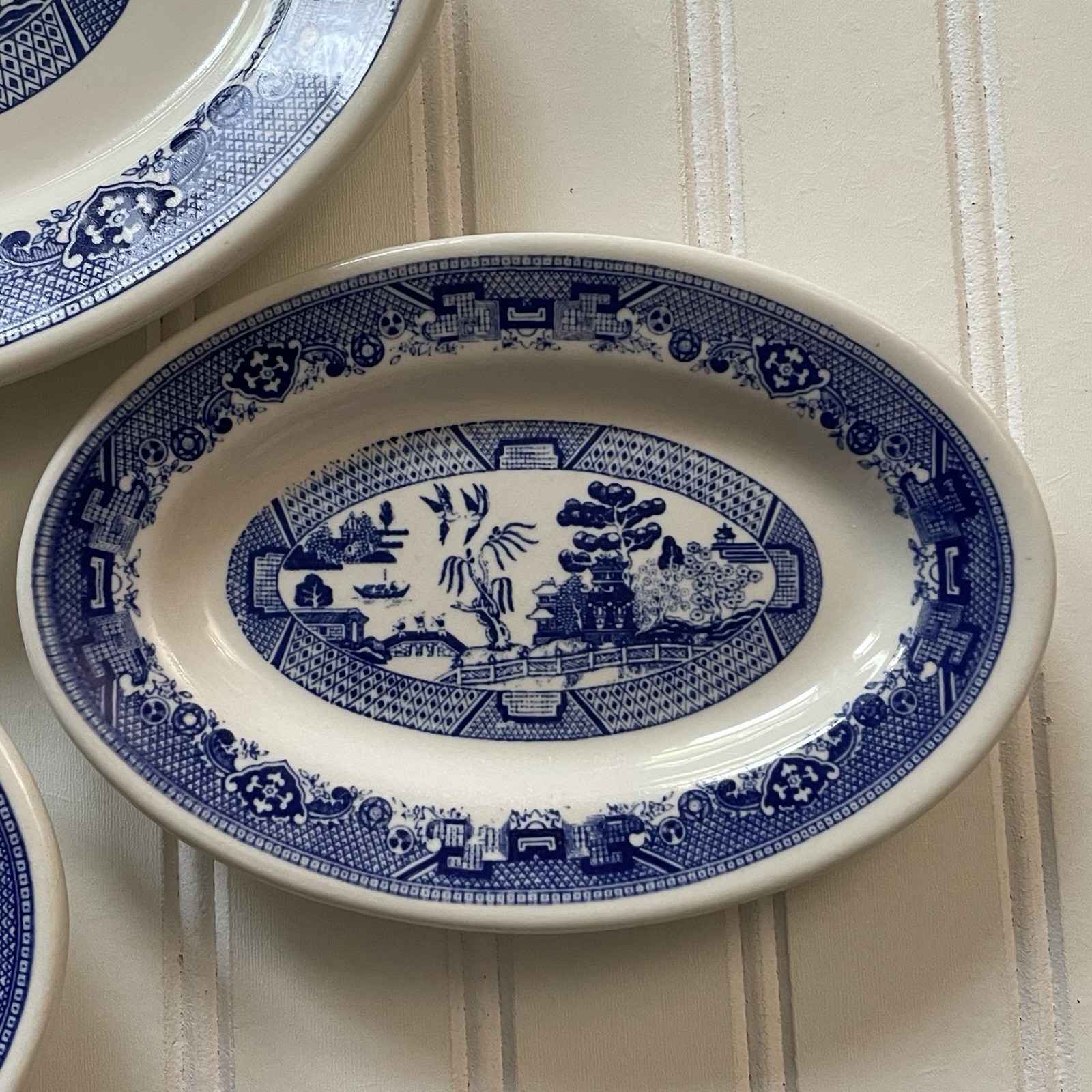 Vtg Buffalo China Blue Willow Restaurant Ware Oval Platter Set 3 Serving Plates