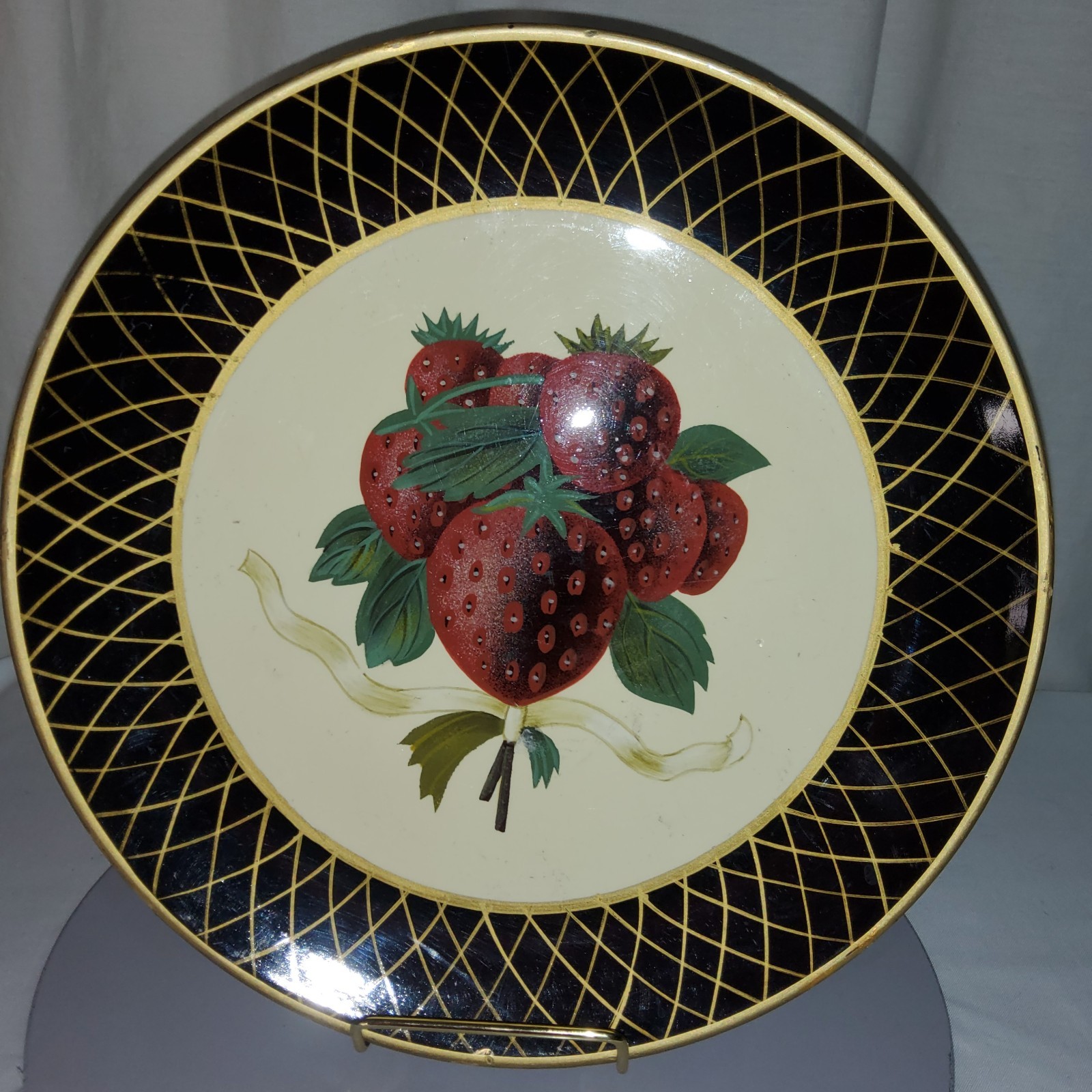 Raymond Waites Black & Gold Bordered Berry Plates Collection Set of 2 Vintage