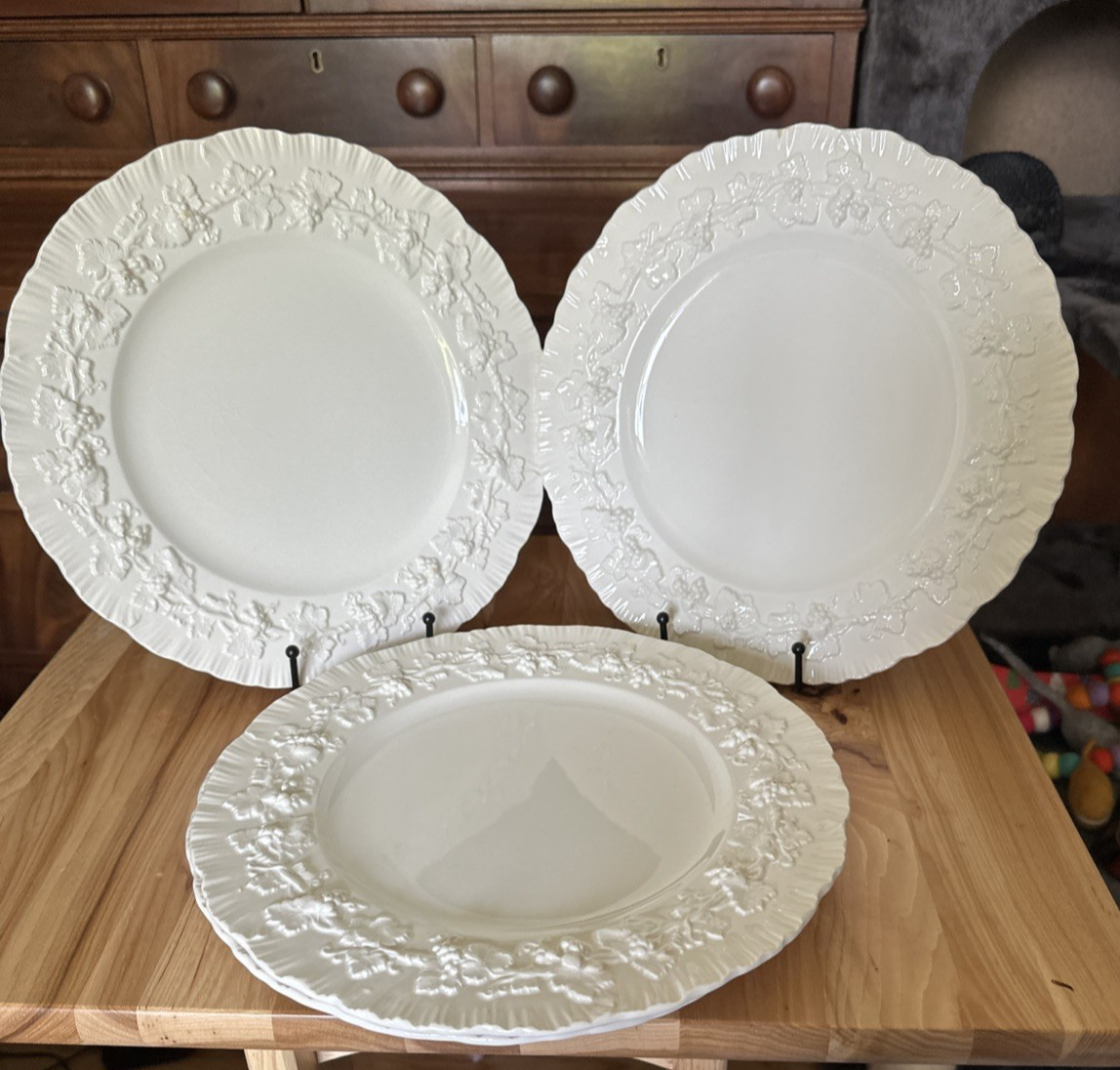 Wedgwood Queensware Cream on Cream Embossed Grape Vine Dinner Plate SET of 4