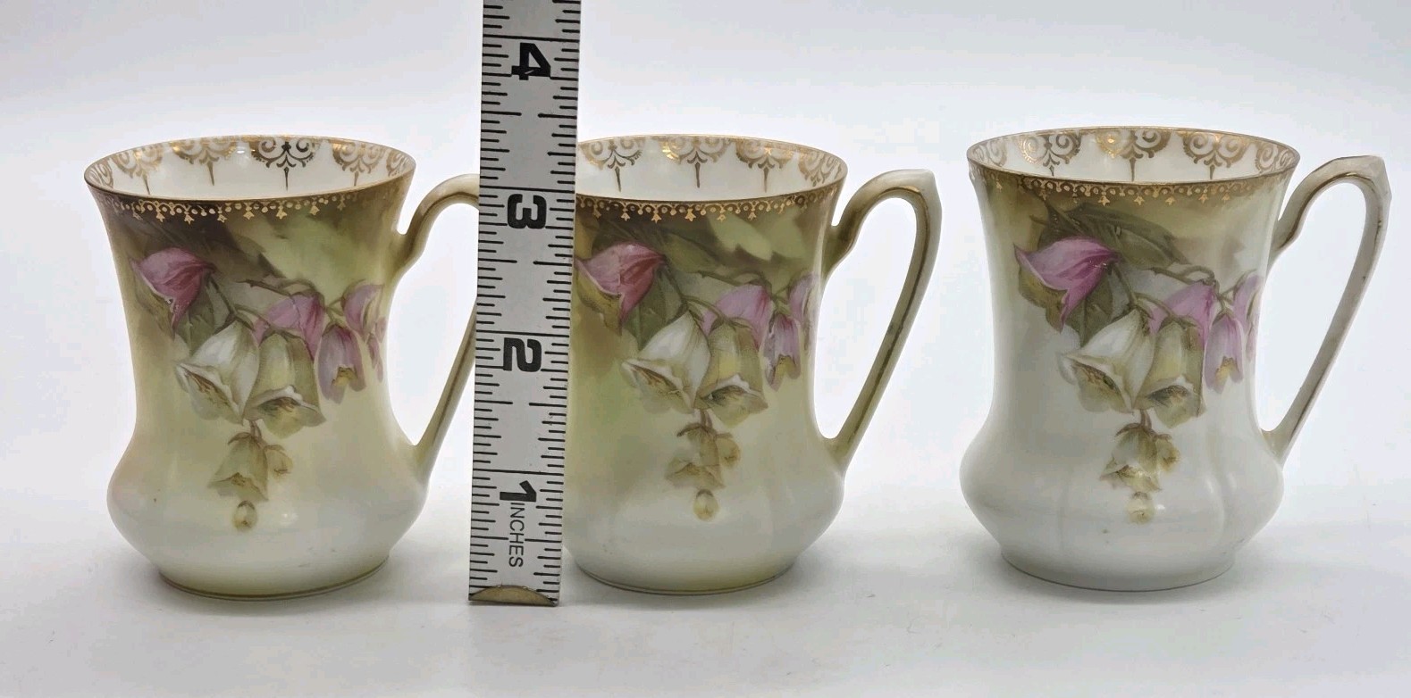 RS PRUSSIA Small Coffee Chocolate Demitasse Cup 3″ Foxglove Set of 3 Antique