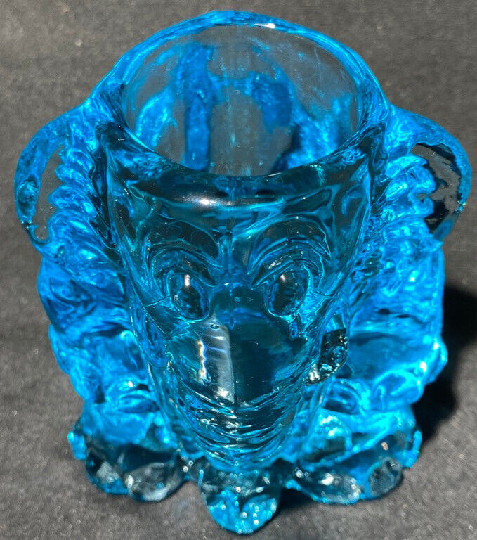 Blue Vaseline glass Circus elephant toothpick Q-tip holder uranium match crying