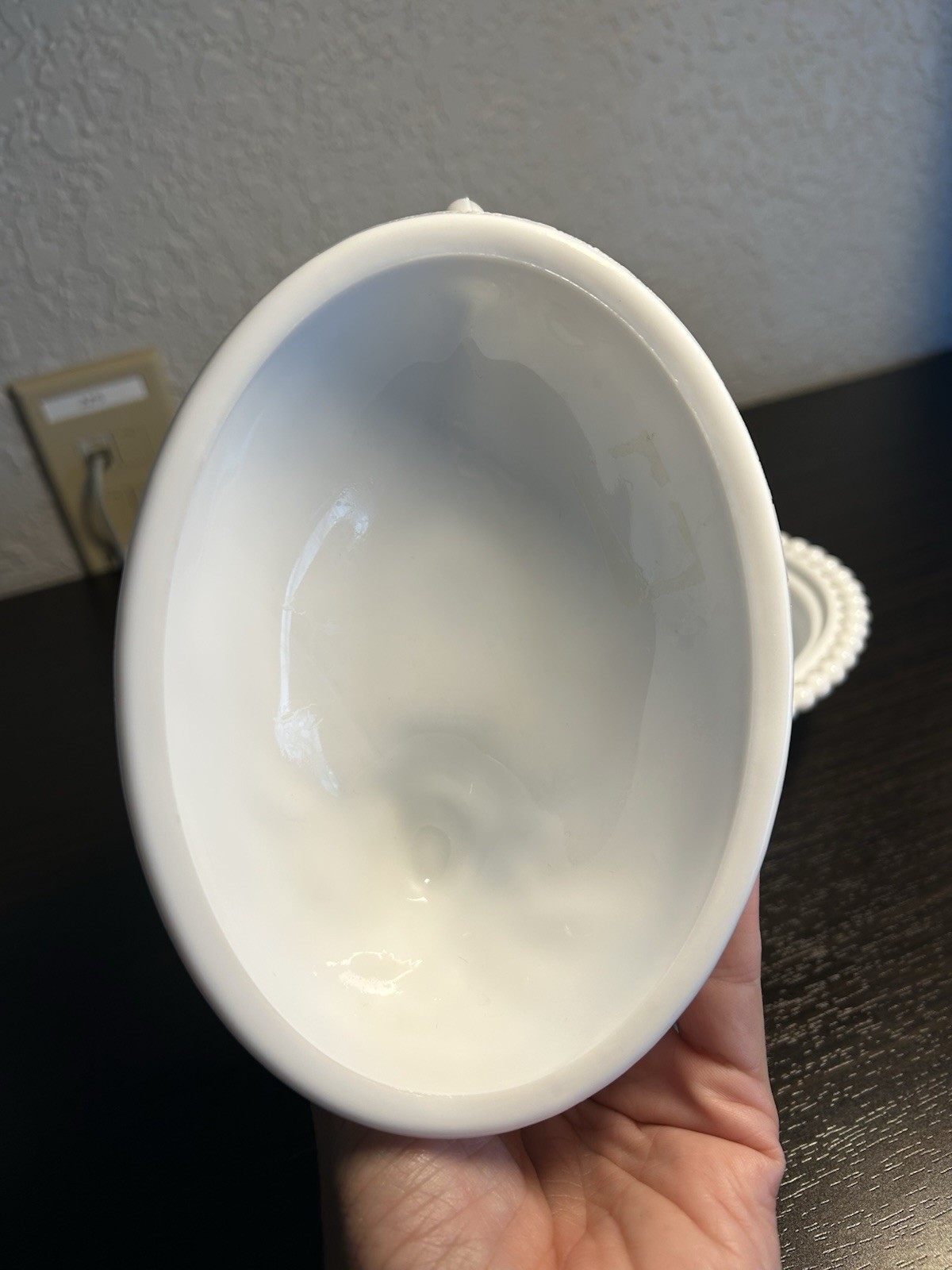RARE! Indiana White Milk Glass Hen On Nest With Slotted Beading On Base