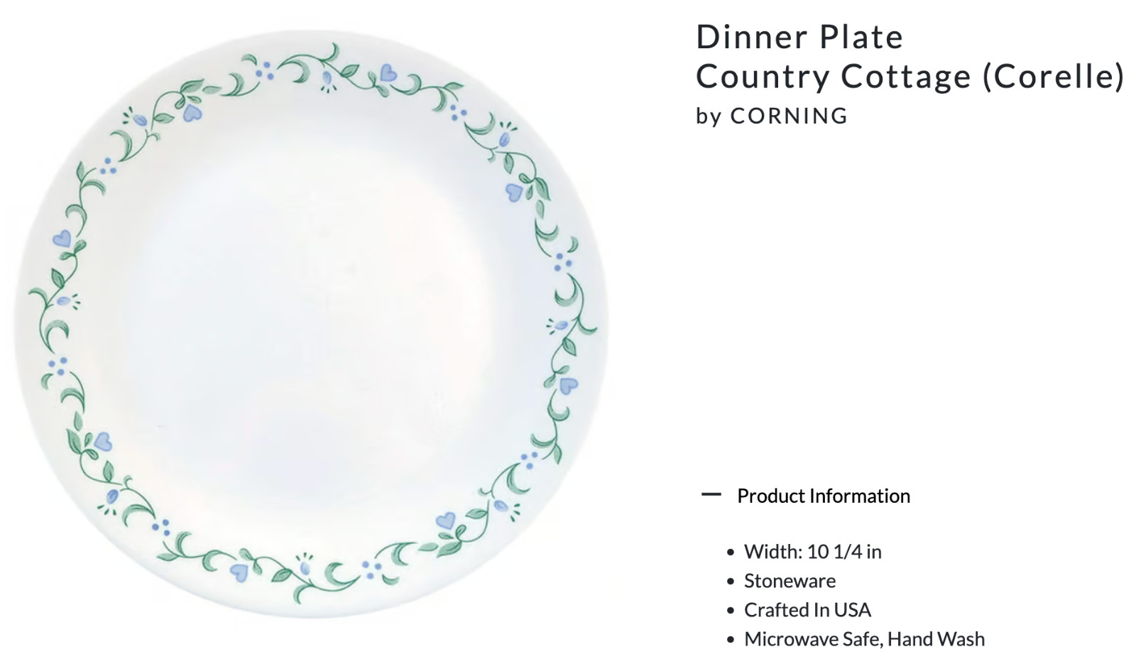 4 Dinner Plate Country Cottage Corelle by CORNING New 10 1/4″
