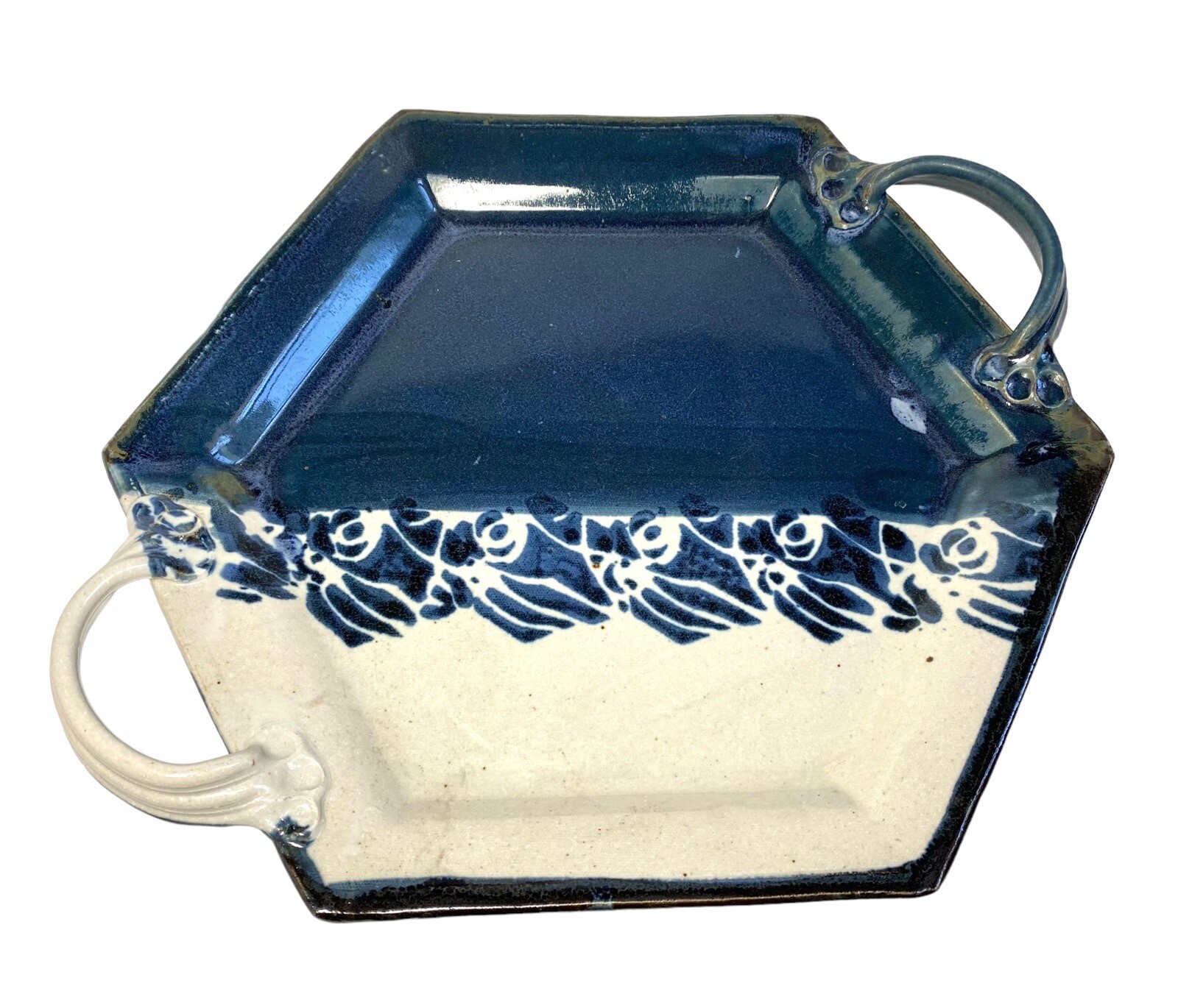 Studio Pottery Geometric Hexagon Platter Serving Tray With Handles Signed