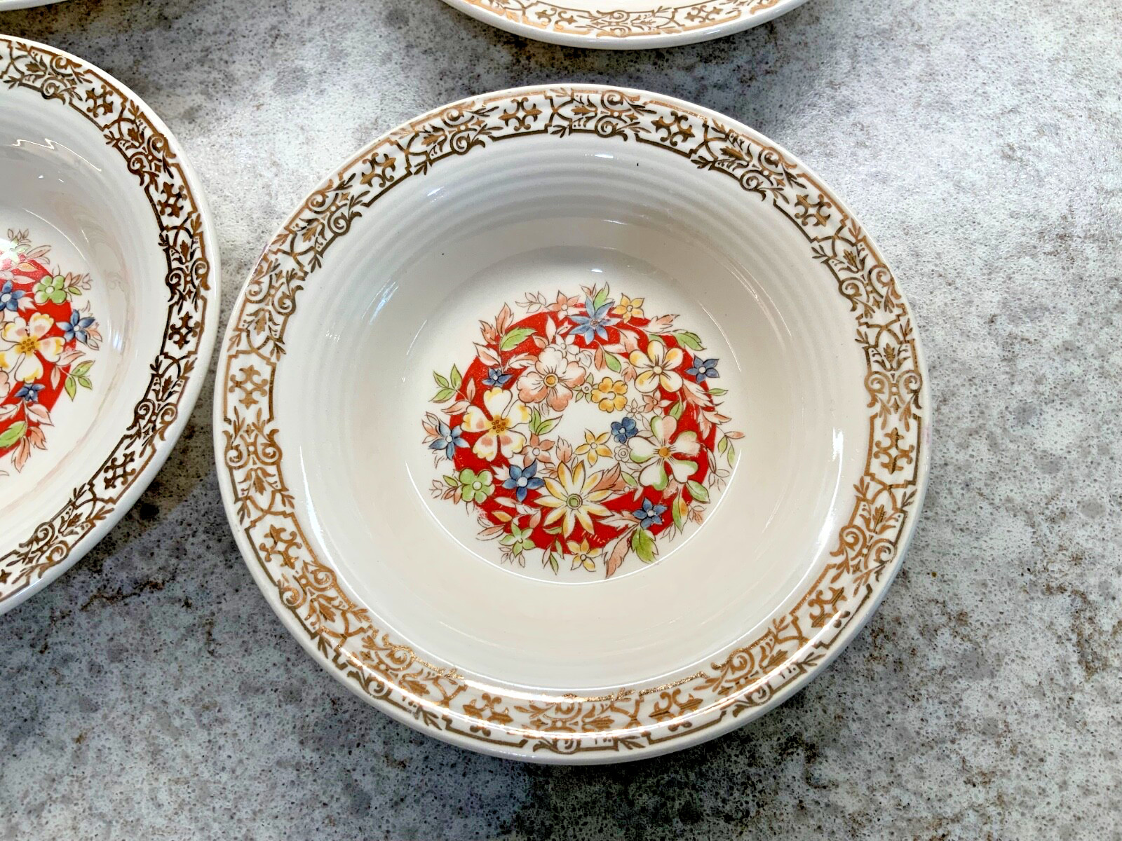 Triumph American Limoges Gold Floral China Berry/Dessert Bowls