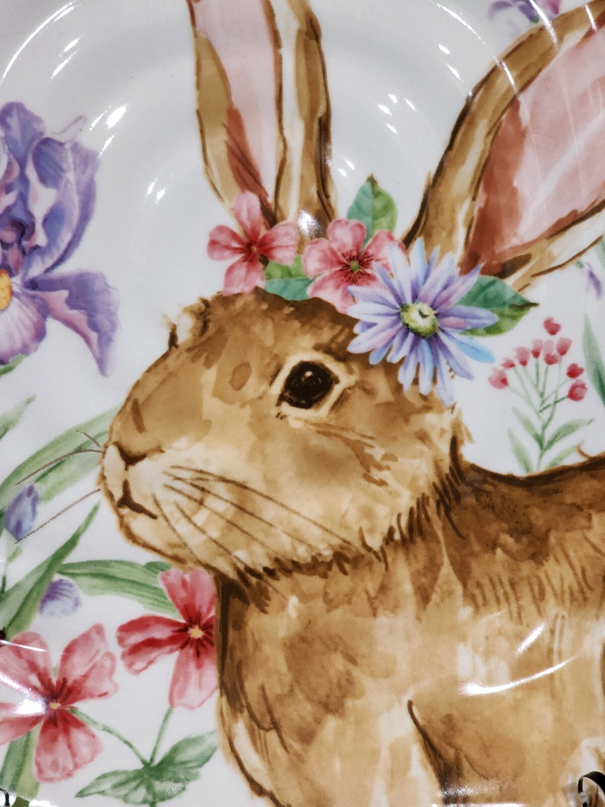 2 Easter Bunny Square Salad Plates Floral 8.75″ Ceramic Maxcera Flower Crown