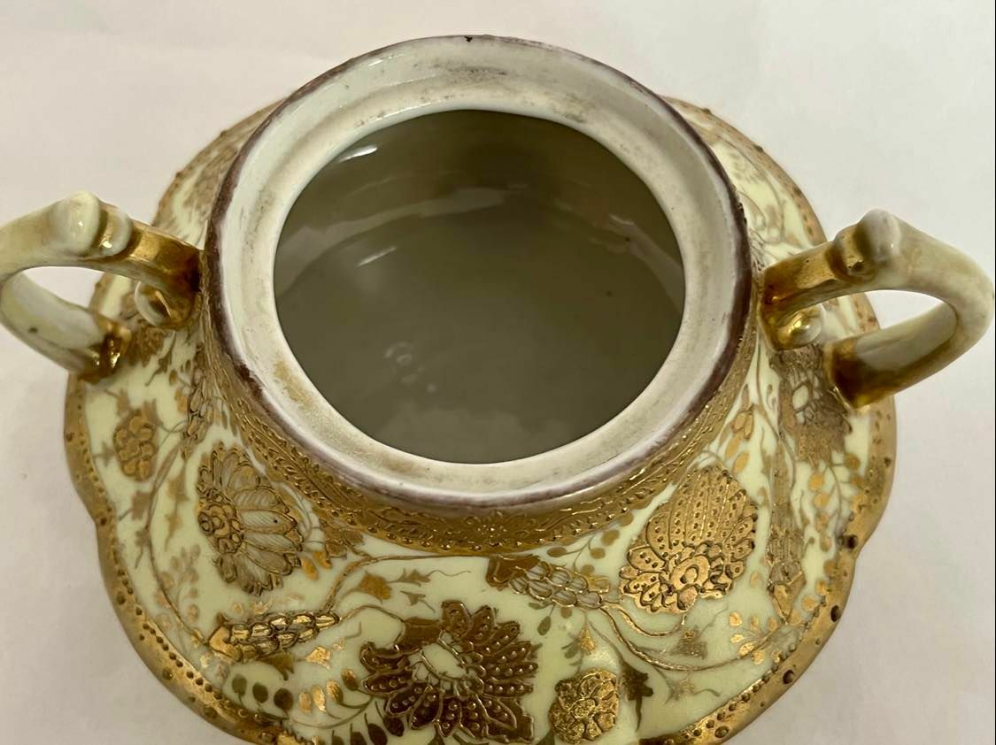 Vintage NIPPON Hand Painted Gold Encrusted Creamer and Sugar Bowl with Lid