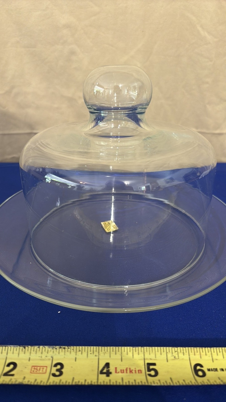Vintage Arcoroc France Clear Glass Cheese Dome and Round Platter Set