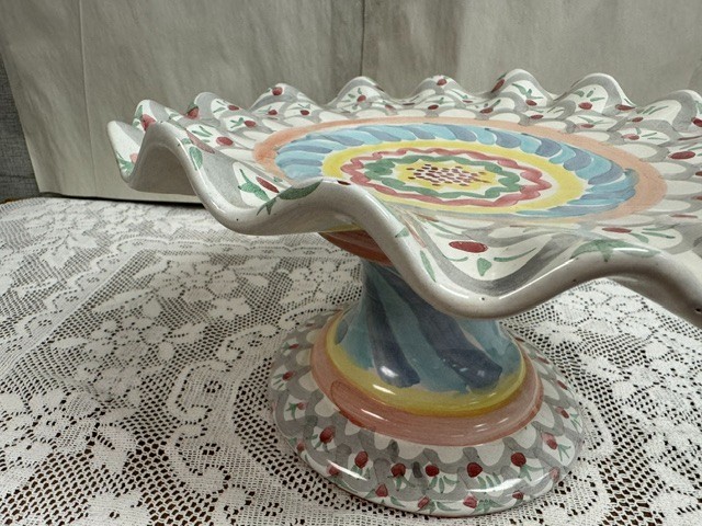 Mackenzie Childs -Stoke Gabriel – Fluted Ruffled Pedestal Cake Stand