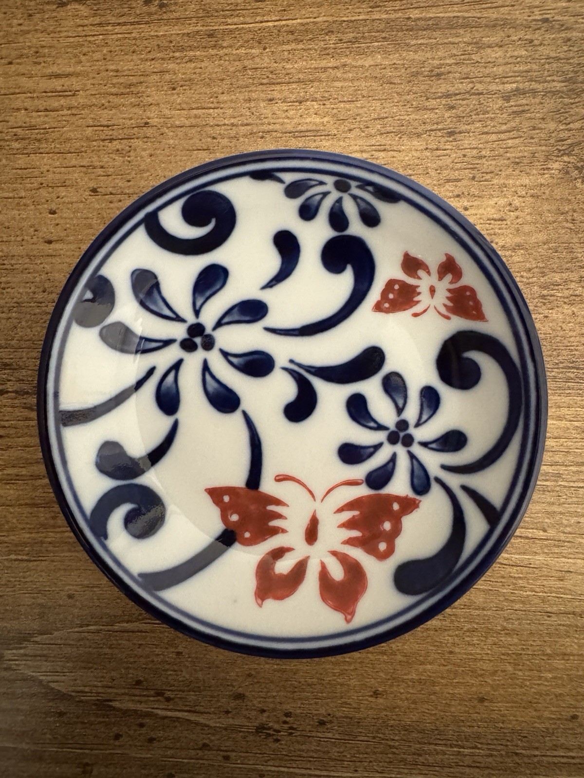 PIER 1 HAND PAINTED PORCELAIN BUTTERFLY BLOSSOM 4.25” FINGERBOWL / RING HOLDER