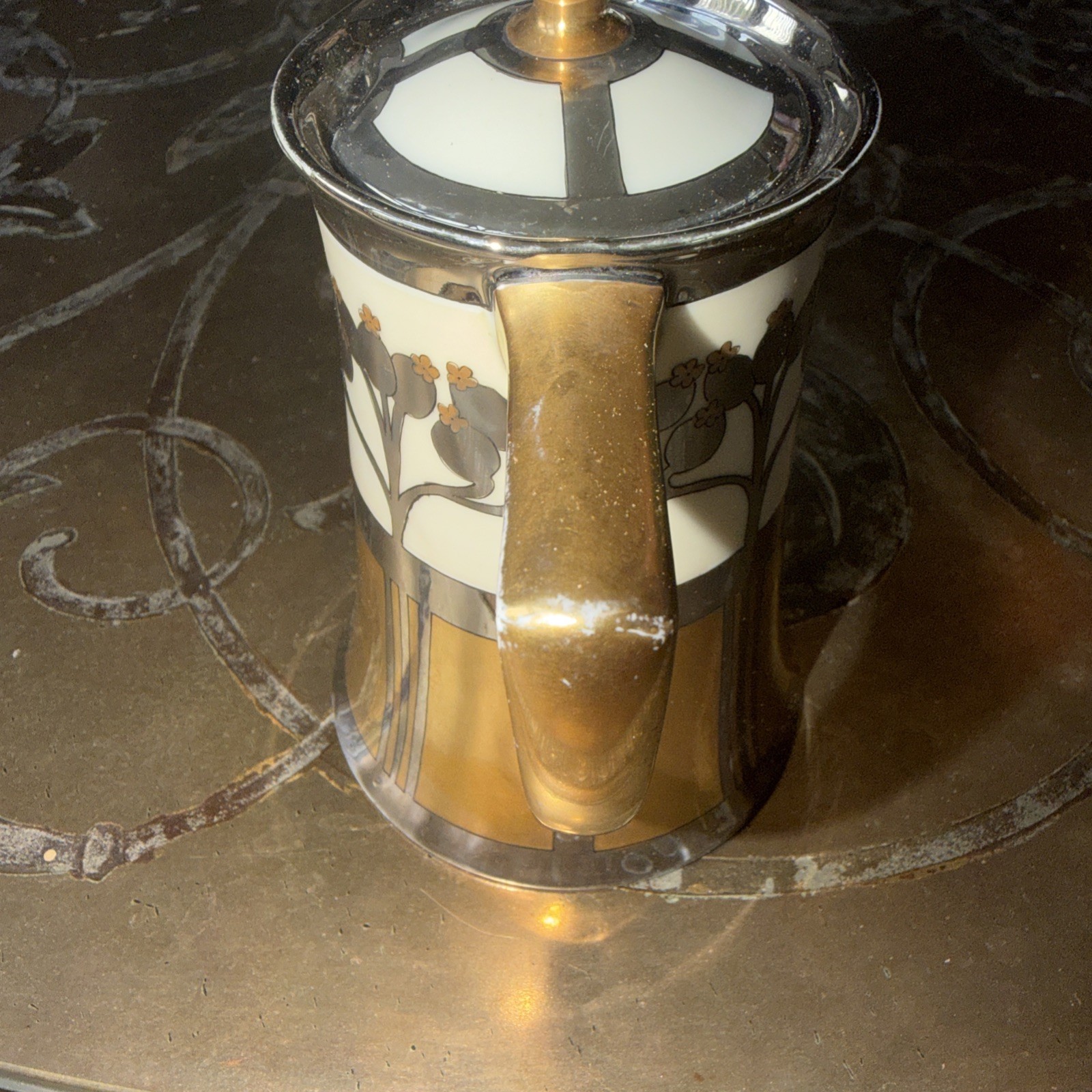 Pickard China Aura Argentia Syrup Dispenser Gold Silver D&C France