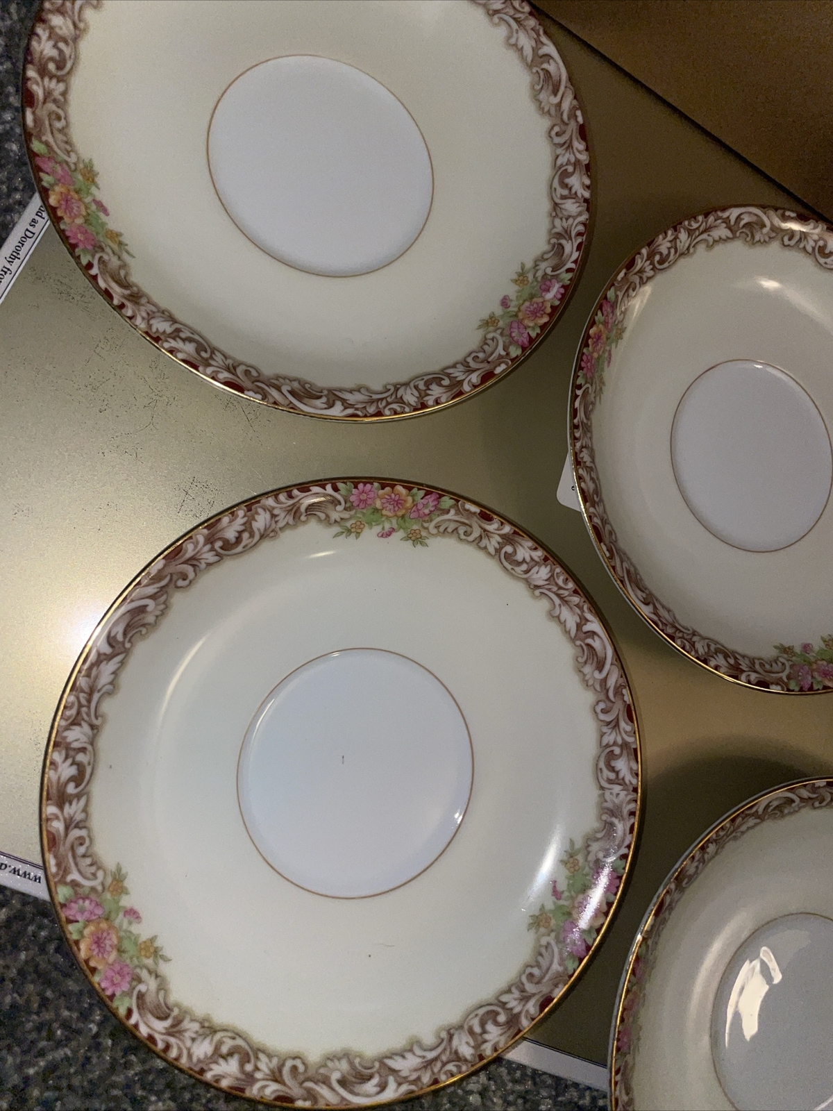 Noritake China Harmony 3906 Gold Trim, Red Brown Floral- TEACUP SAUCERS Lot Of 5