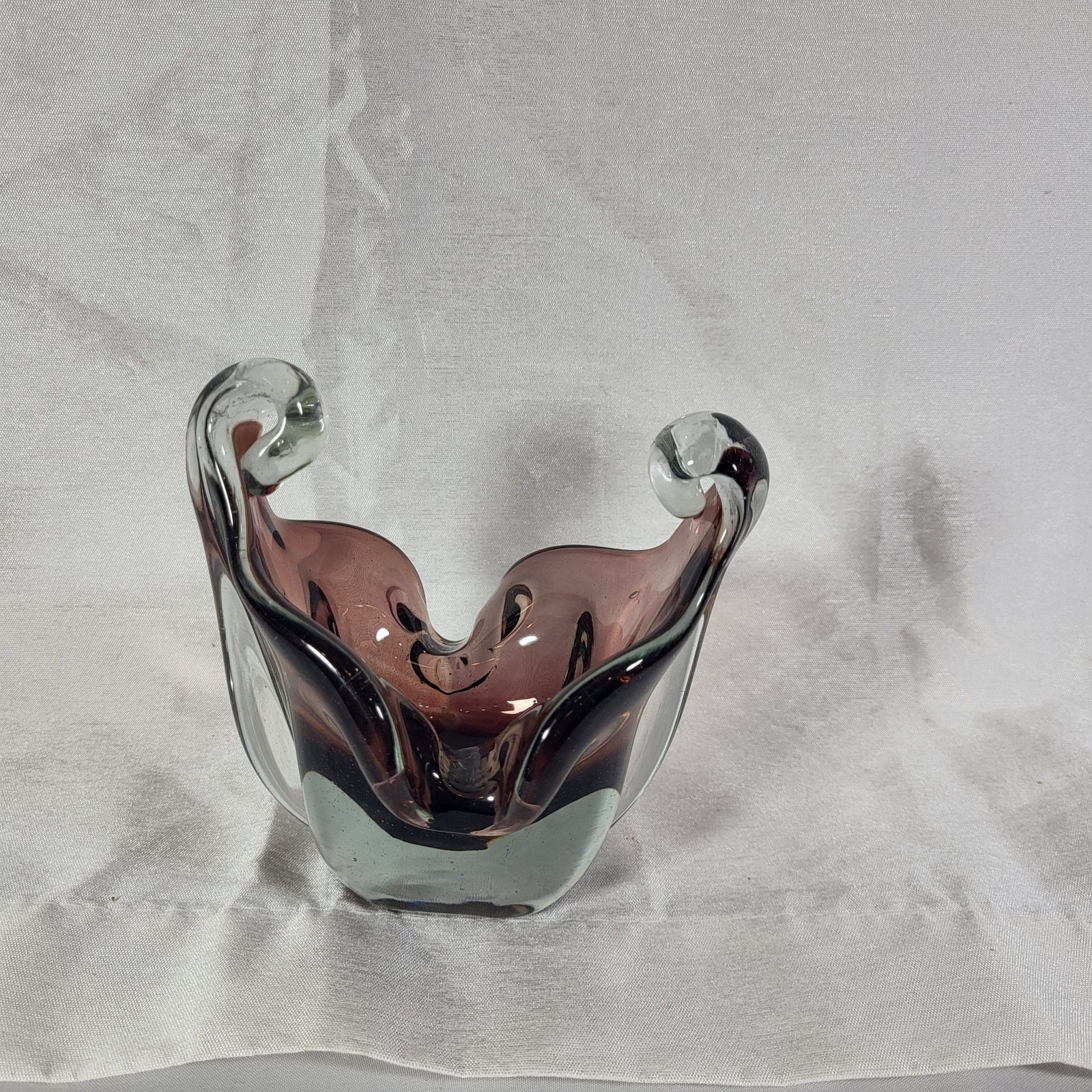 Vintage Murano Sommerso Amethyst Glass Bowl with Curled Handles