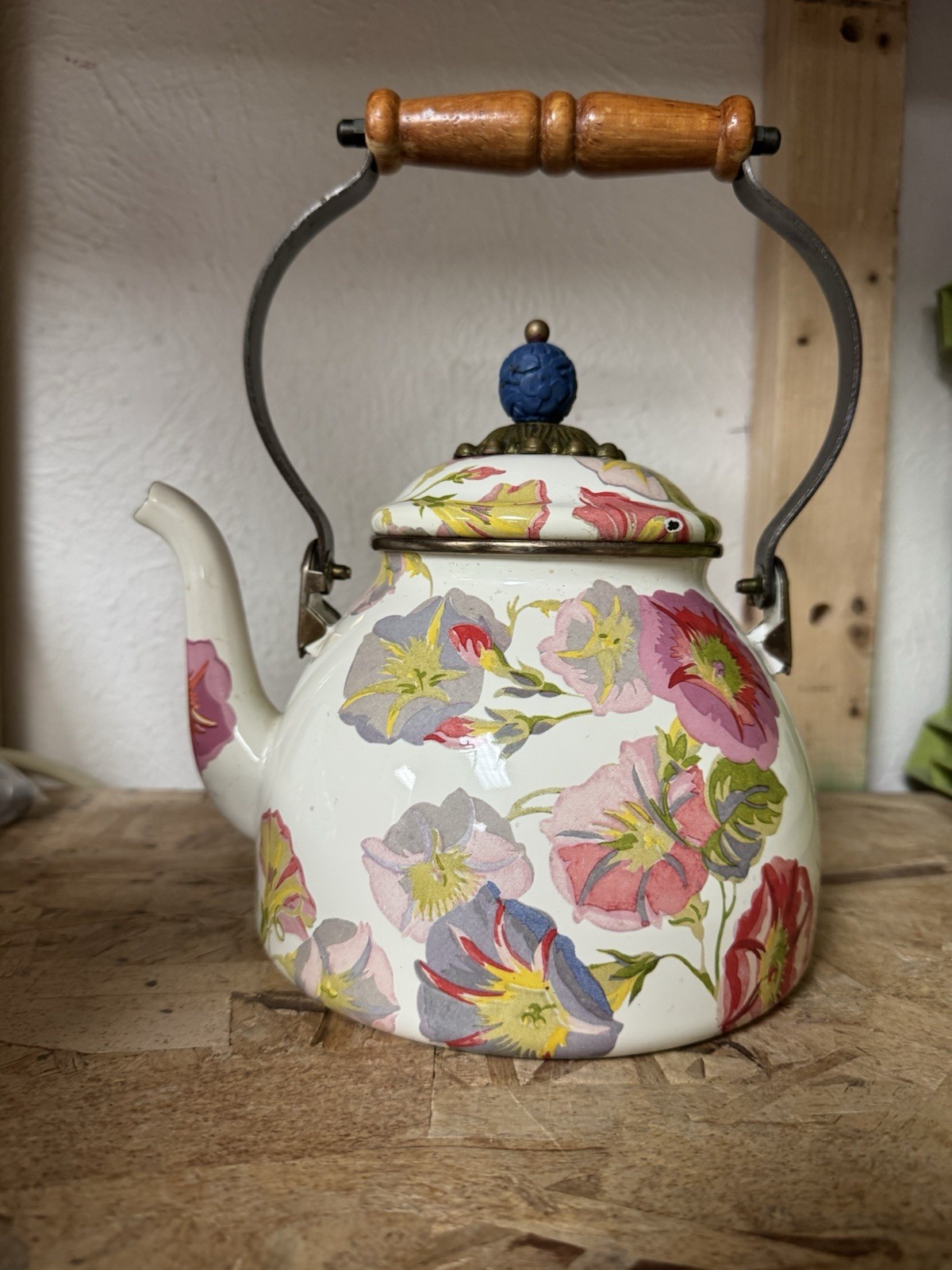 Mackenzie Childs Enamel Morning Glory 2qt kettle, RETIRED and hard to find.