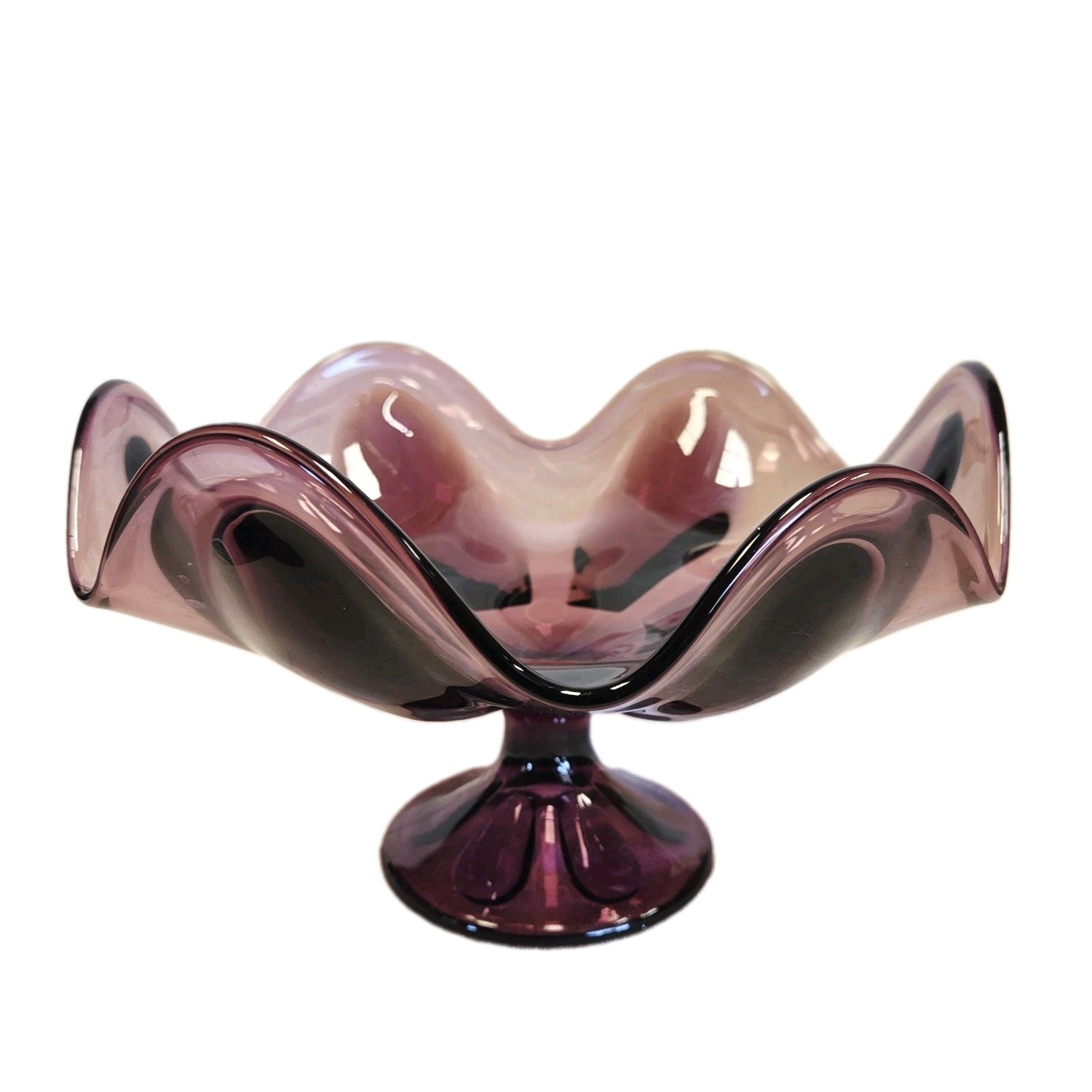 Vintage MCM Viking Epic 6 Petal Amethyst Purple Glass Compote Pedestal Bowl HTF!