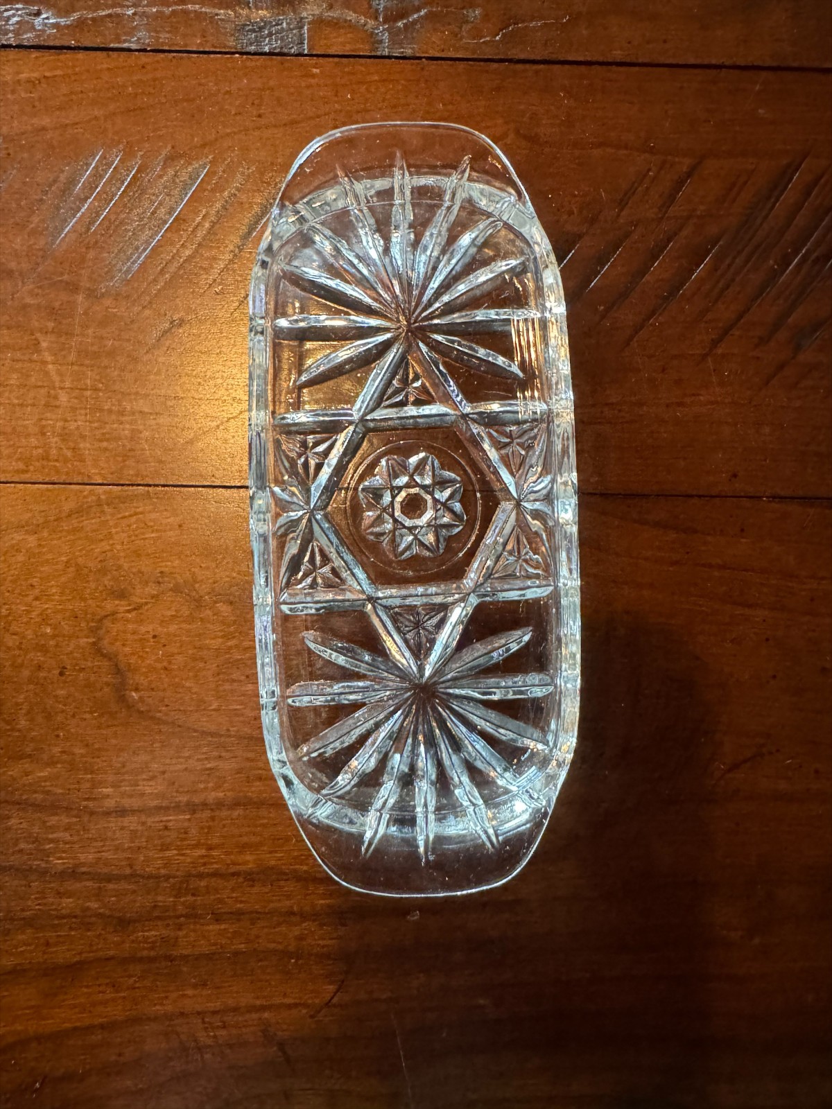 Vintage Pressed Cut Glass Butter Dish Insert Replacement Rectangular Starburst