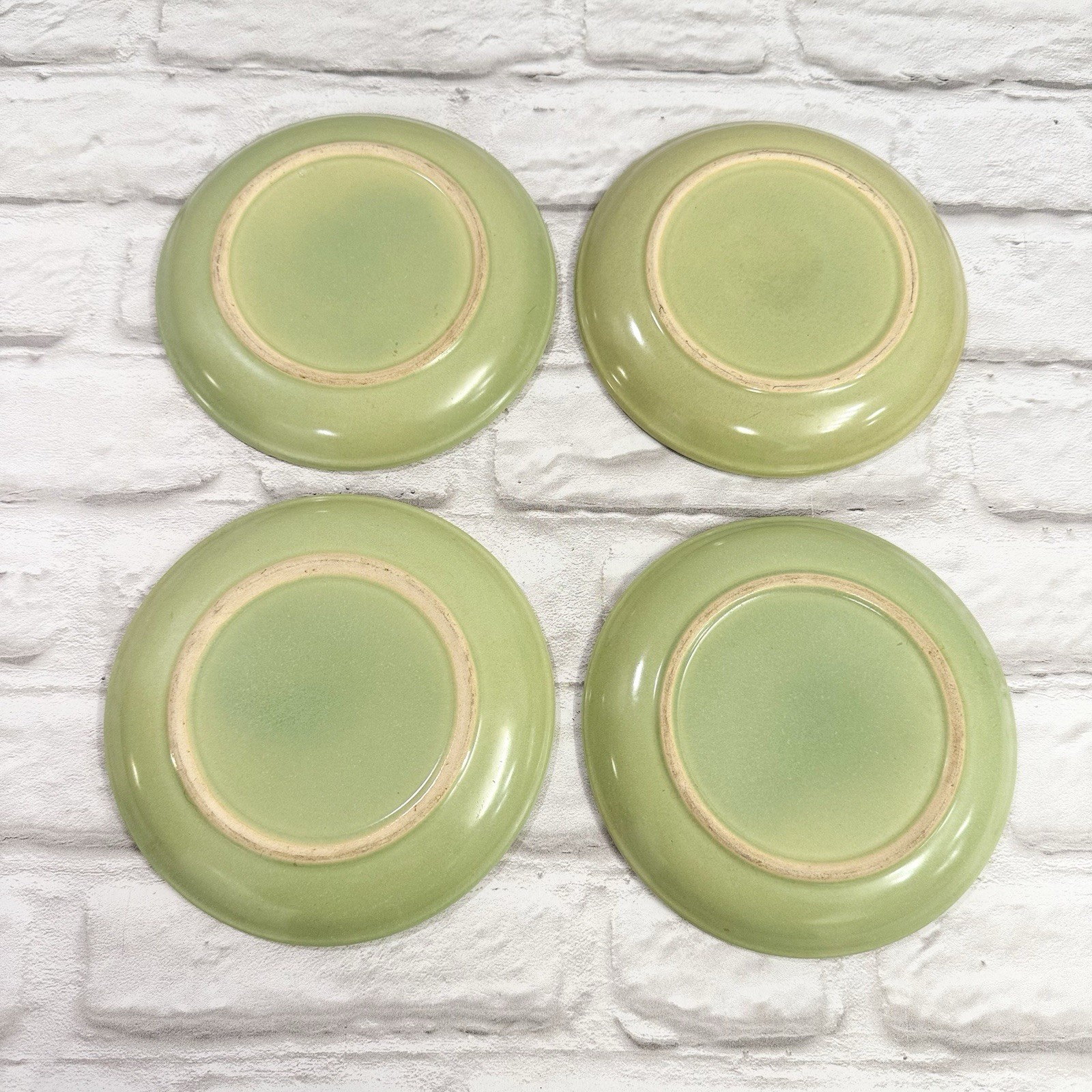 Vtg 1950’s La Solana Pottery Stoneware Salad Plates 6” Avocado Sage Green Set 4