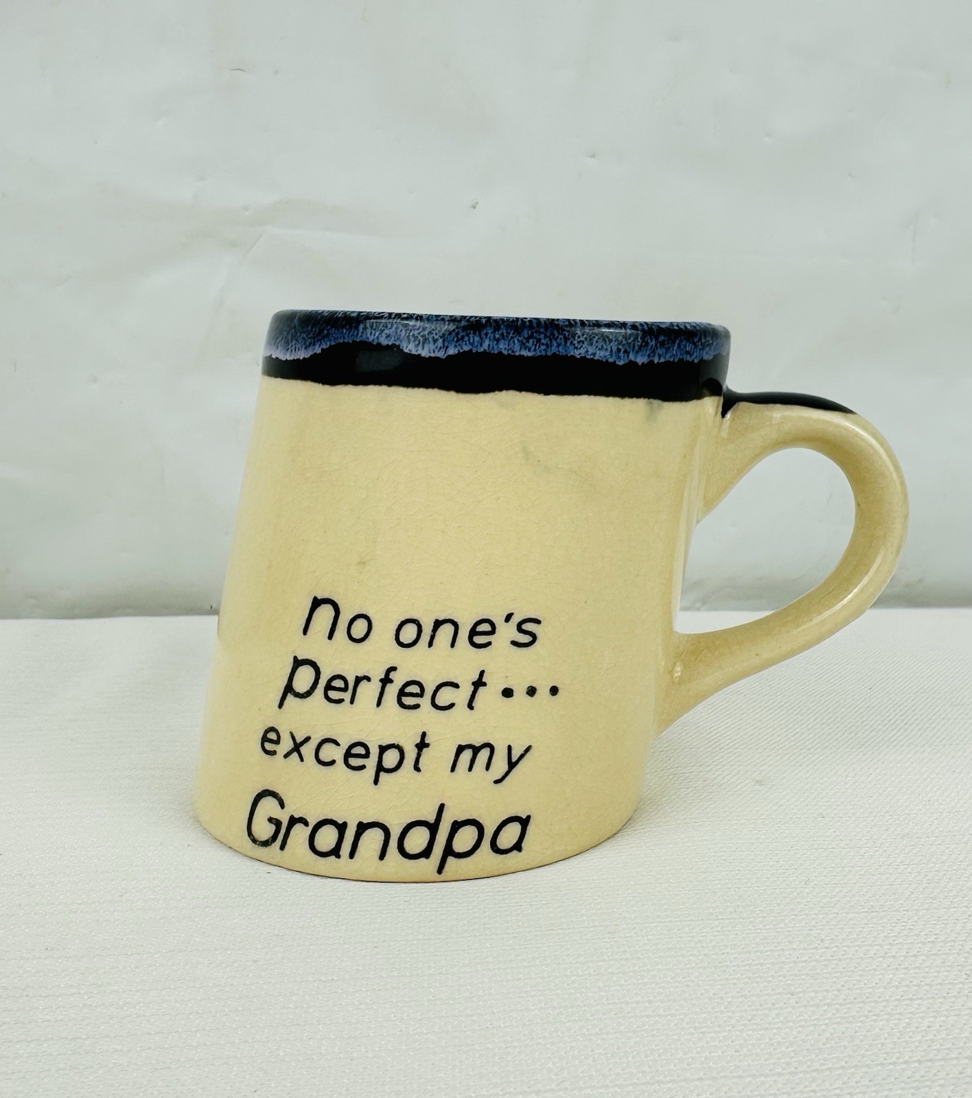 Slanted Drip Glaze Pottery Coffee Cup Mug “No One’s Perfect Except My Grandpa”