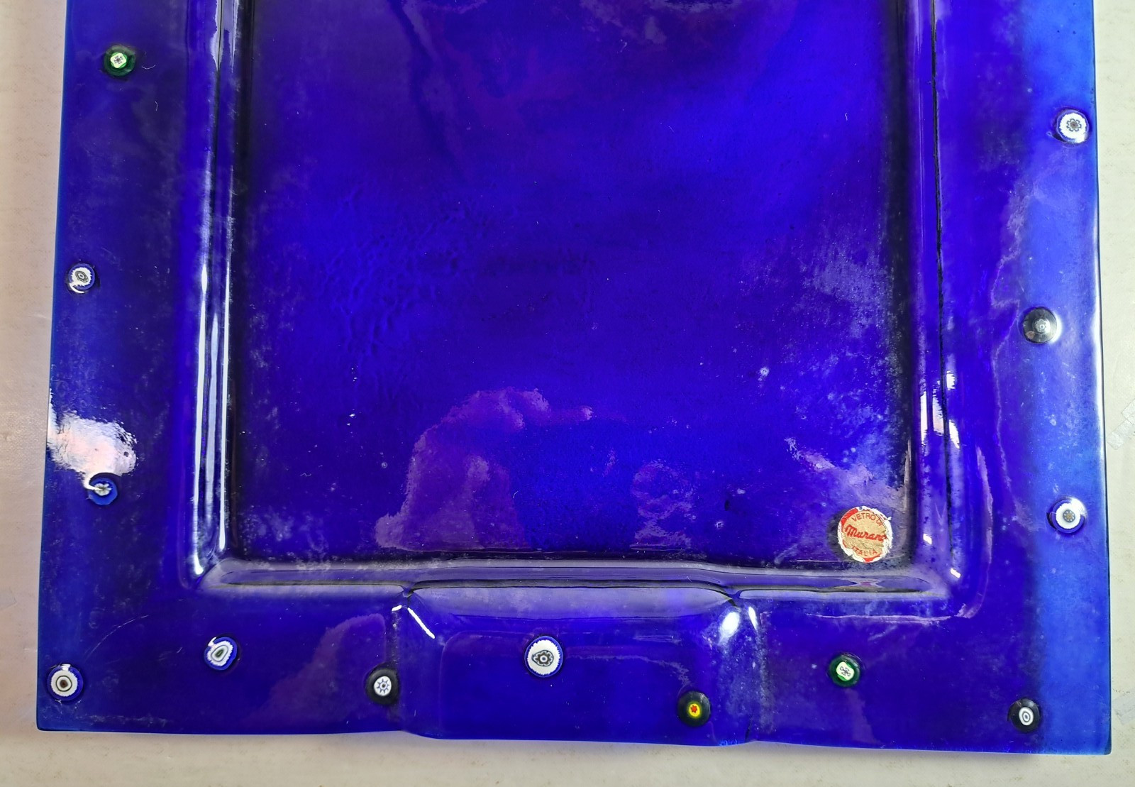 Vintage Cobalt Blue Murano Glass Serving Tray, 11.5″x15.5