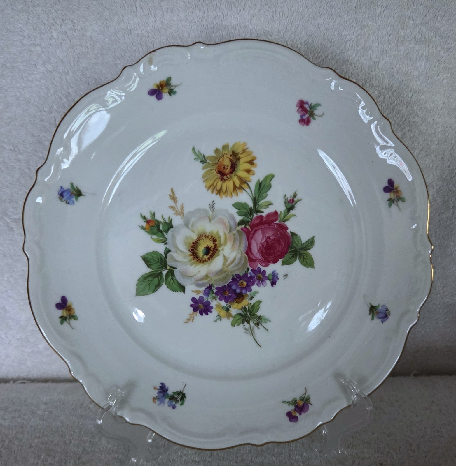 Set of 6 Vintage Mitterteich Meissen Floral 10 1/2” Dinner Plate