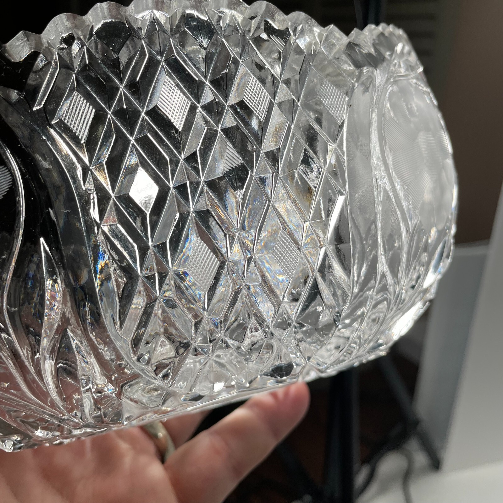 Brilliant Cut Glass Oval Bowl -Floral – 8 in. x 5.75 in. x 4.75 in. Sawtooth Rim