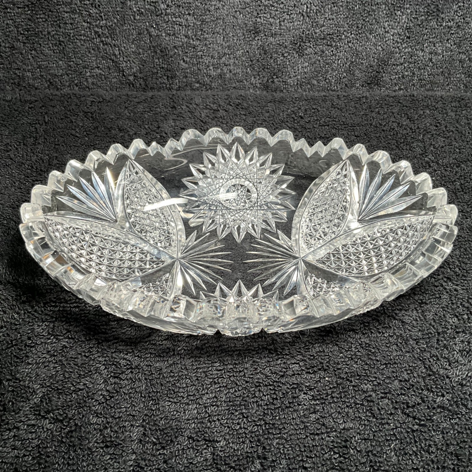 Rare Design – Antique American Brilliant Period Oval Crystal Celery Dish 7”L