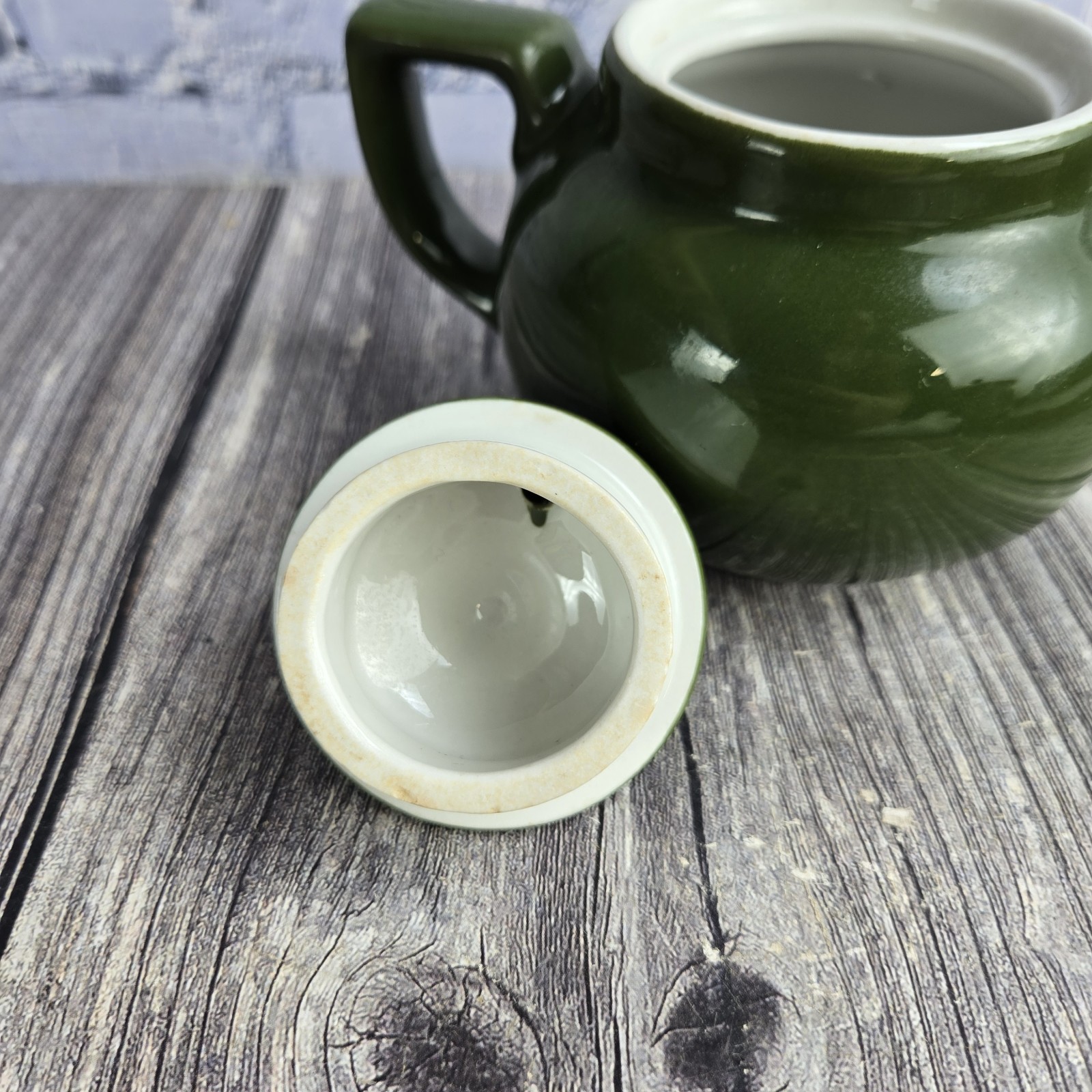 Vintage Dark Green Glazed 4″ Tall 1 Cup Personal Teapot