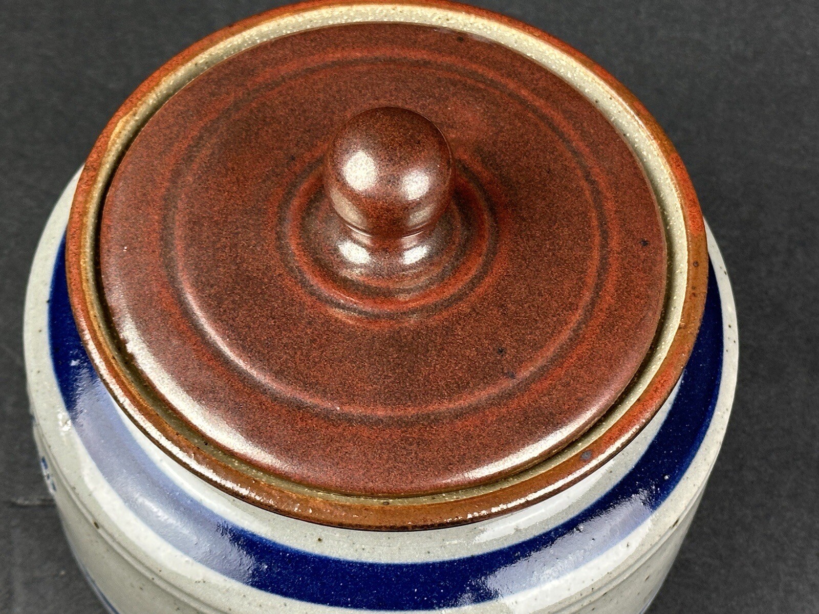 Harvey Salt Glazed Pottery ‘Lowville, NY’ Container/Crock w/Lid 4”