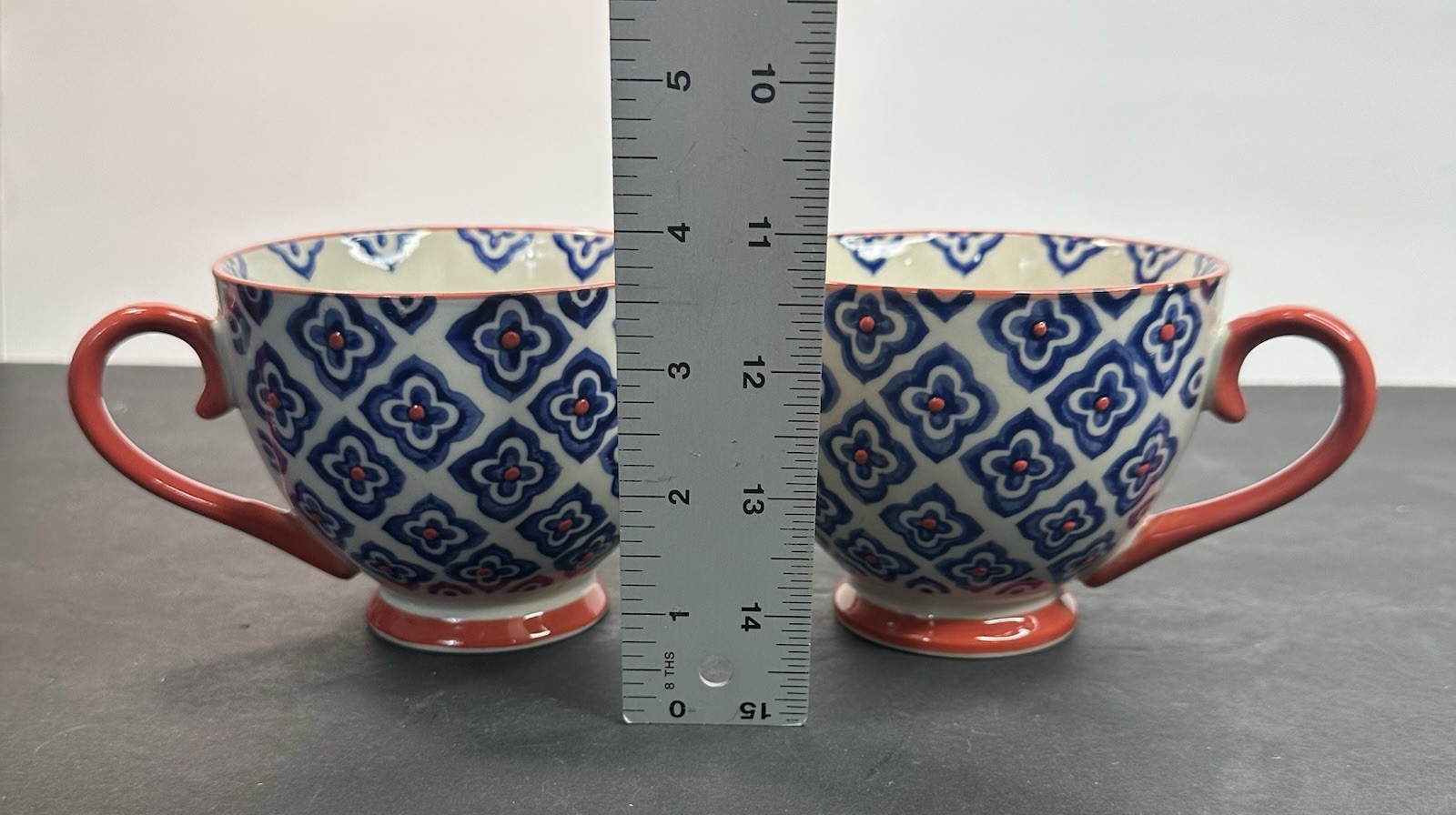 Yokohama Studio Hand Painted Raised Dot Floral Ceramic Mug Set 2 Japan Beautiful