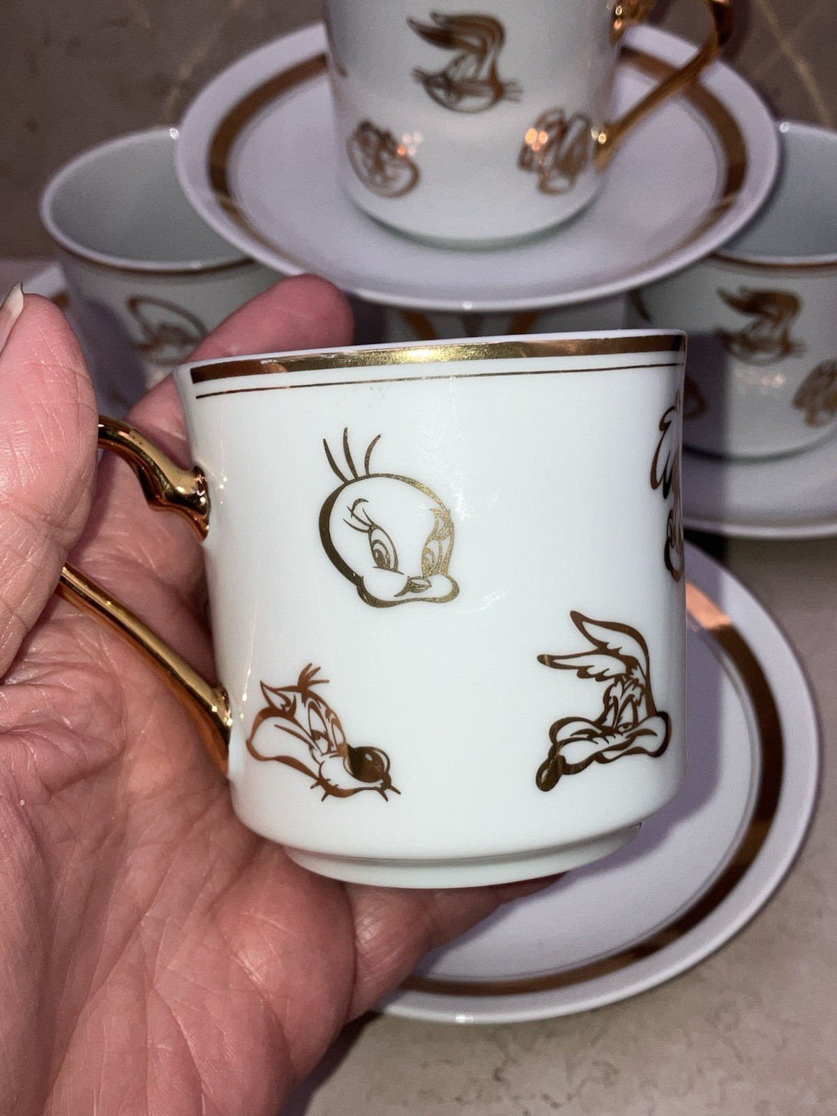 Vintage 1994 Looney Tunes 4 Demitasse Cups And 4 Saucers By After 6