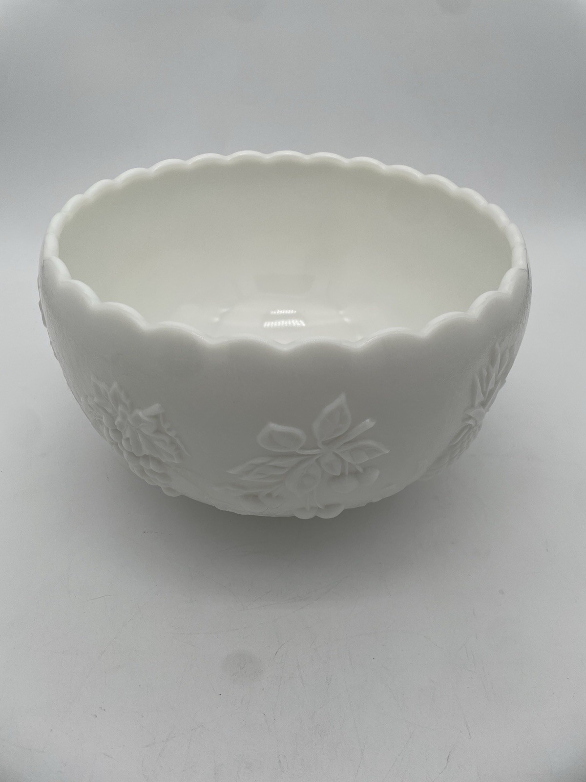 Westmoreland Milk Glass Grape Paneled Punch Bowl Set 12 Cups Hooks Pedestal
