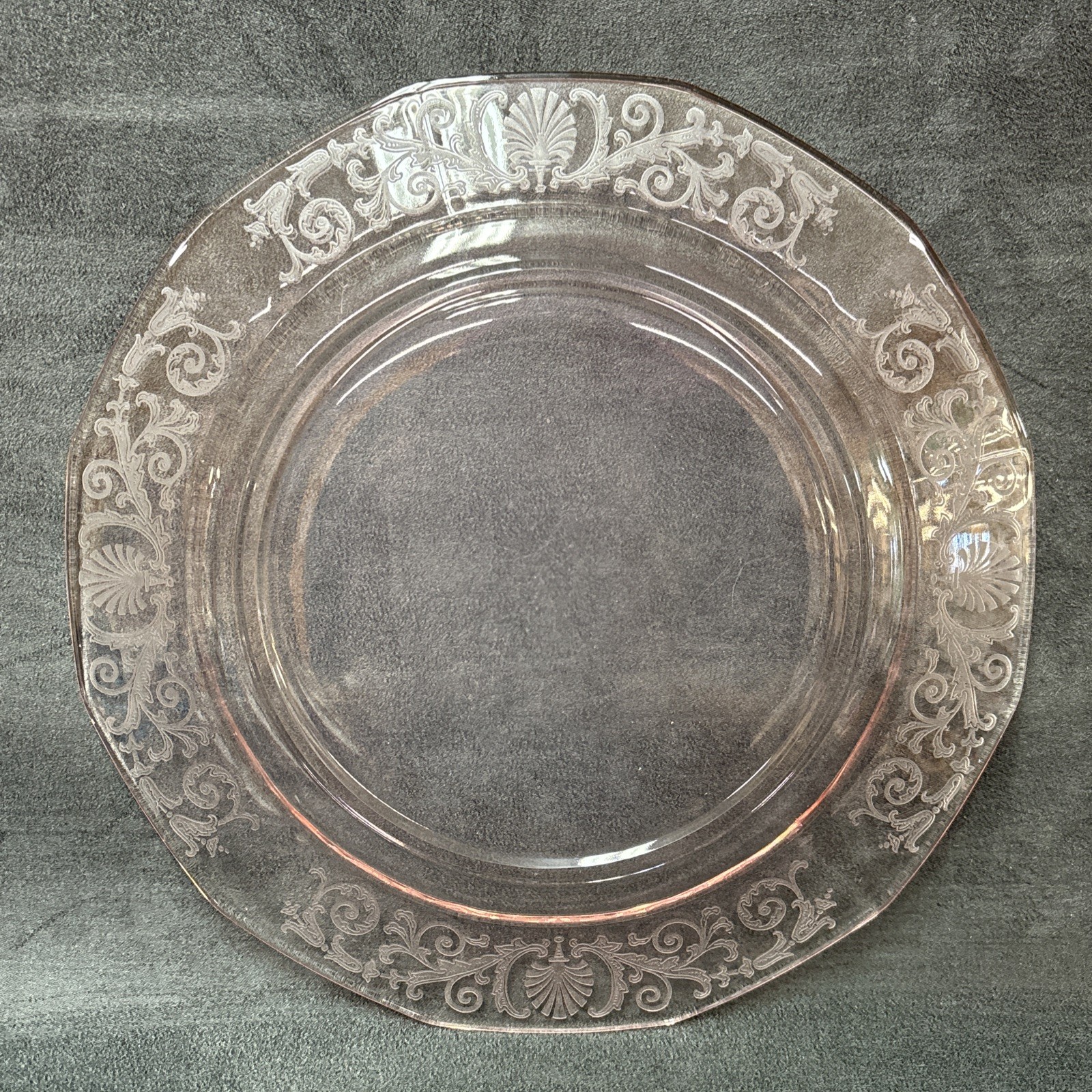 Fostoria VERSAILLES- PINK Etched Design (Large) Dinner Plate 10 1/4 inches