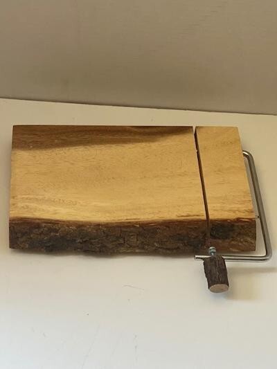 Lipper International Acacia Slab Cheese Wooden Slicer With Bark Trim & Handle
