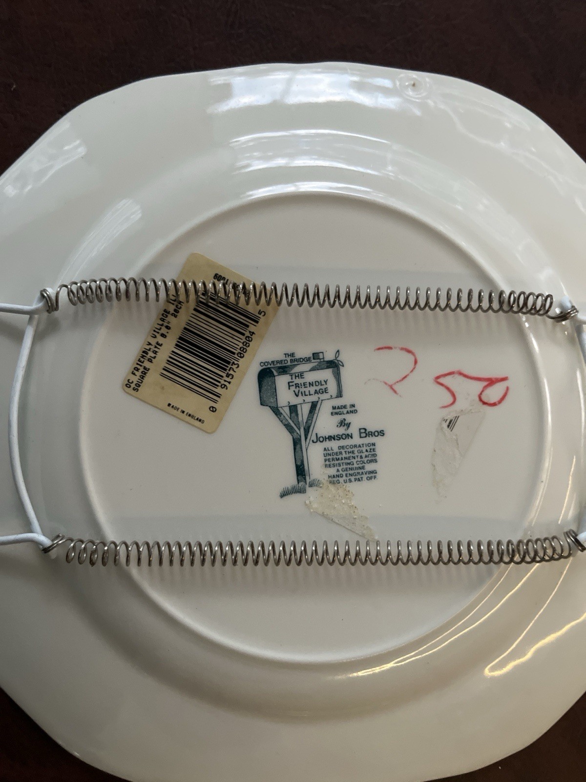 Covered Bridge Friendly Village Plates Square Johnson Bros England 7.5 Pair EUC