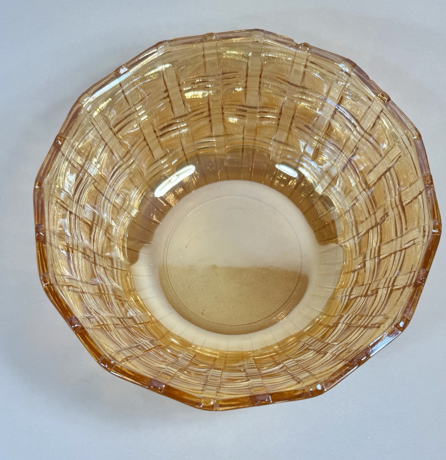Carnival Glass Bowl Basket Weave Marigold Serving Iridescent 7.25” Vintage B78