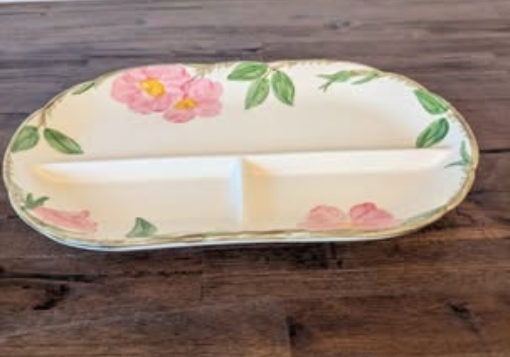 Floral Ceramic Dinner Set White Pink Green with Serving Pieces & Shakers