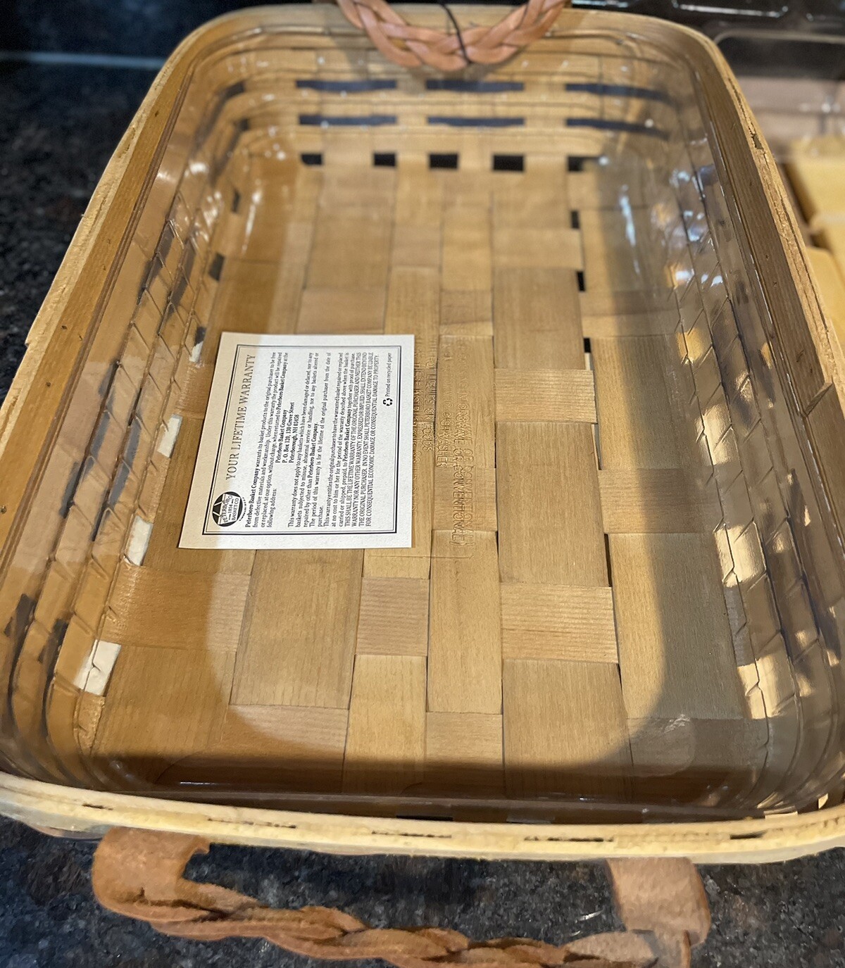 USA Peterboro Basket Co. 1854 Leather Handles, 2 Liner, Cutting Board 19x 13 x 4