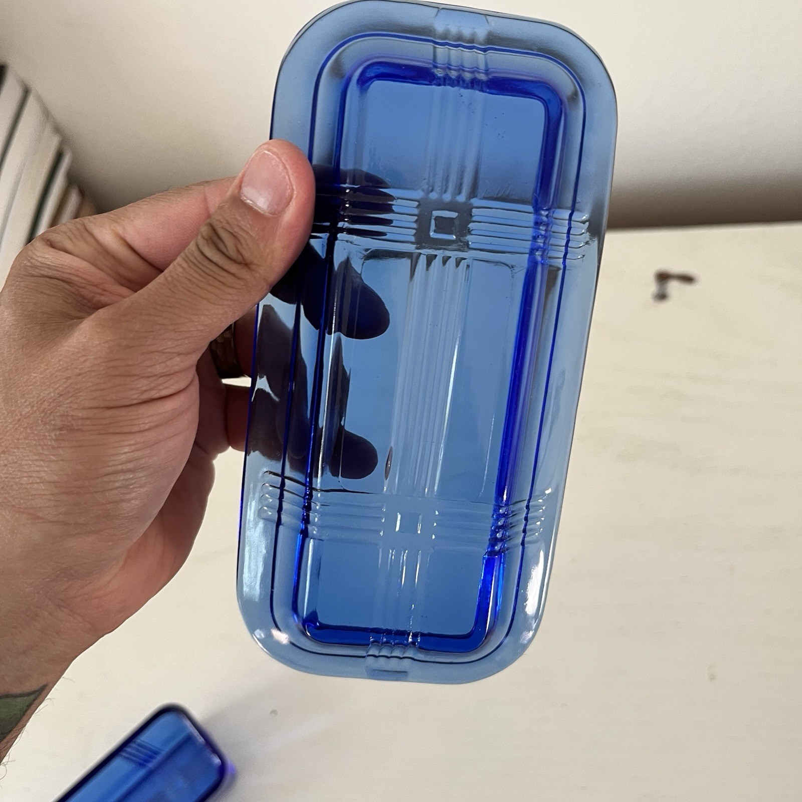 Vintage Hazel Atlas Cobalt Blue Glass Criss Cross Butter Dish, 1 Stick, 1/4 Lb