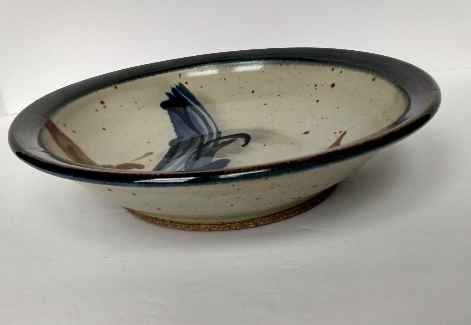 Medium Ceramic Stoneware Earthenware Bowl Dish Plate Blue Brown Rustic, Signed