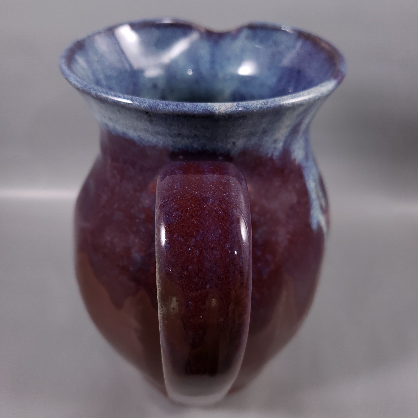 SIGNED Stoneware Purple Blue Drip Glaze Hand Thrown Farmhouse POTTERY PITCHER
