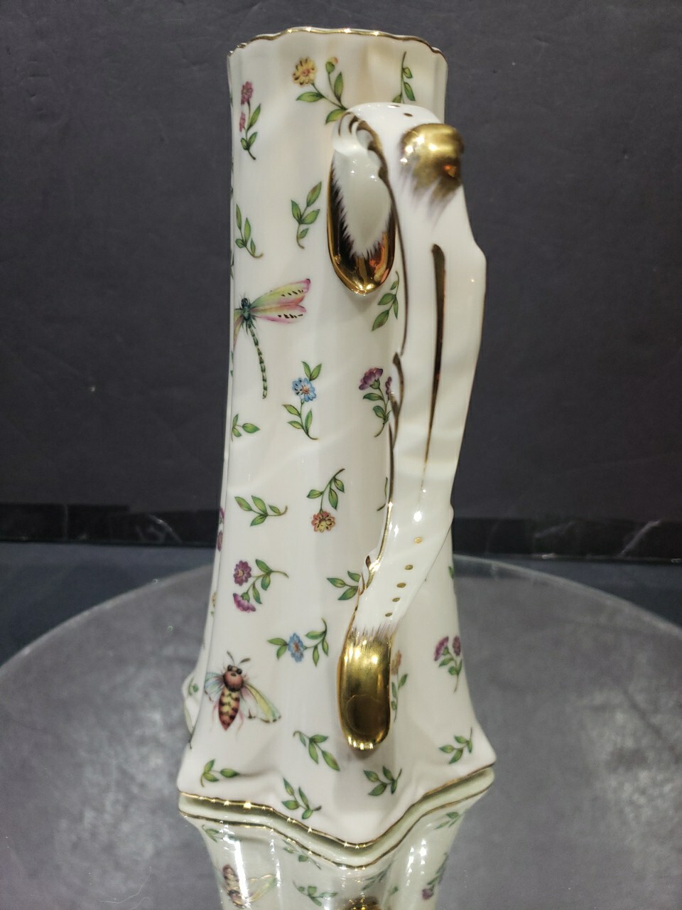 10-1/4″ Beverage Pitcher “Morning Meadows” BURTON & BURTON Butterfly flower bee