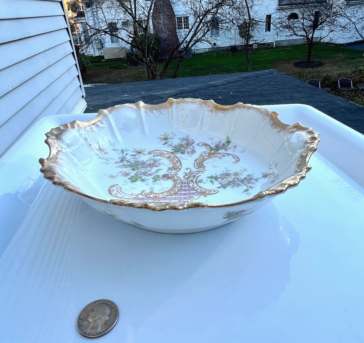 Antique Coiffe Limoges Bowl, Art Nouveau Asymmetrical Design, 1890s Serving Bowl