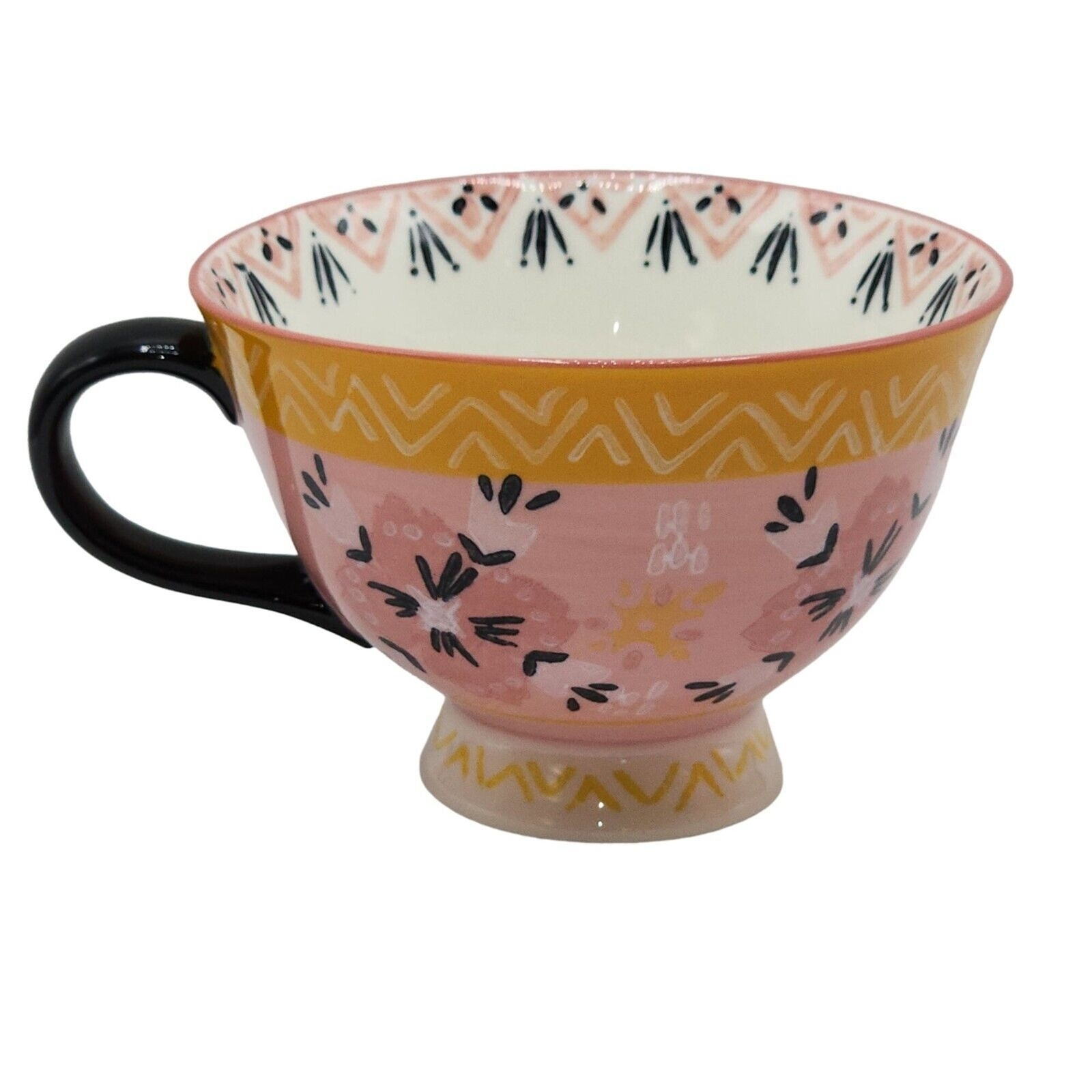 Bloom Pottery Set of 2 Pedestal Ceramic Tea Cups Coffee Mug Hand-Painted Floral